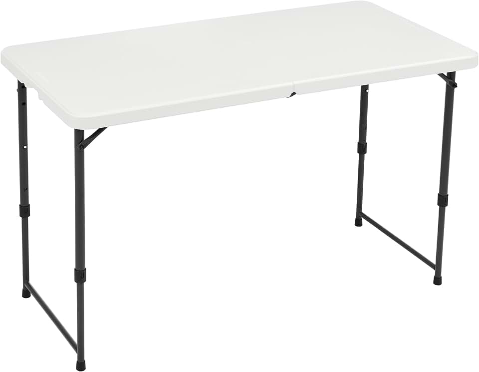 maxy-dealz Basics - Table pliante série blanche - 121x60x86 cm - 4 hauteurs, poignée transport