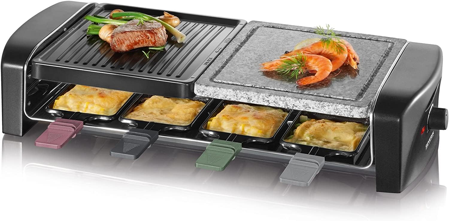 SEVERIN - Raclette 8 personnes - Plaques pierre et fonte, 1400W, RG 9645