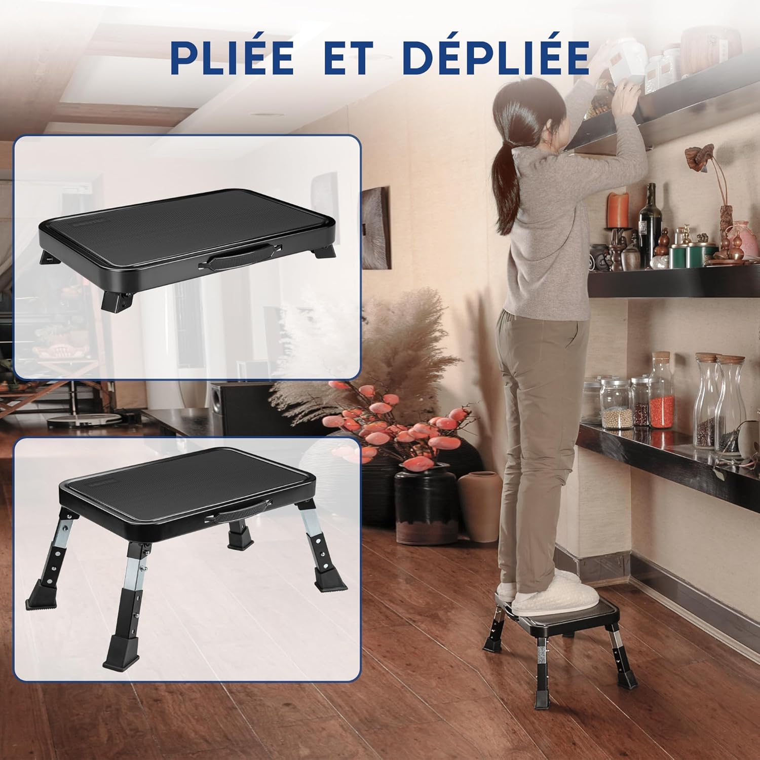 BONTEC - marchepied pliable 3 marches - 150kg - pieds caoutchouc, antidérapant