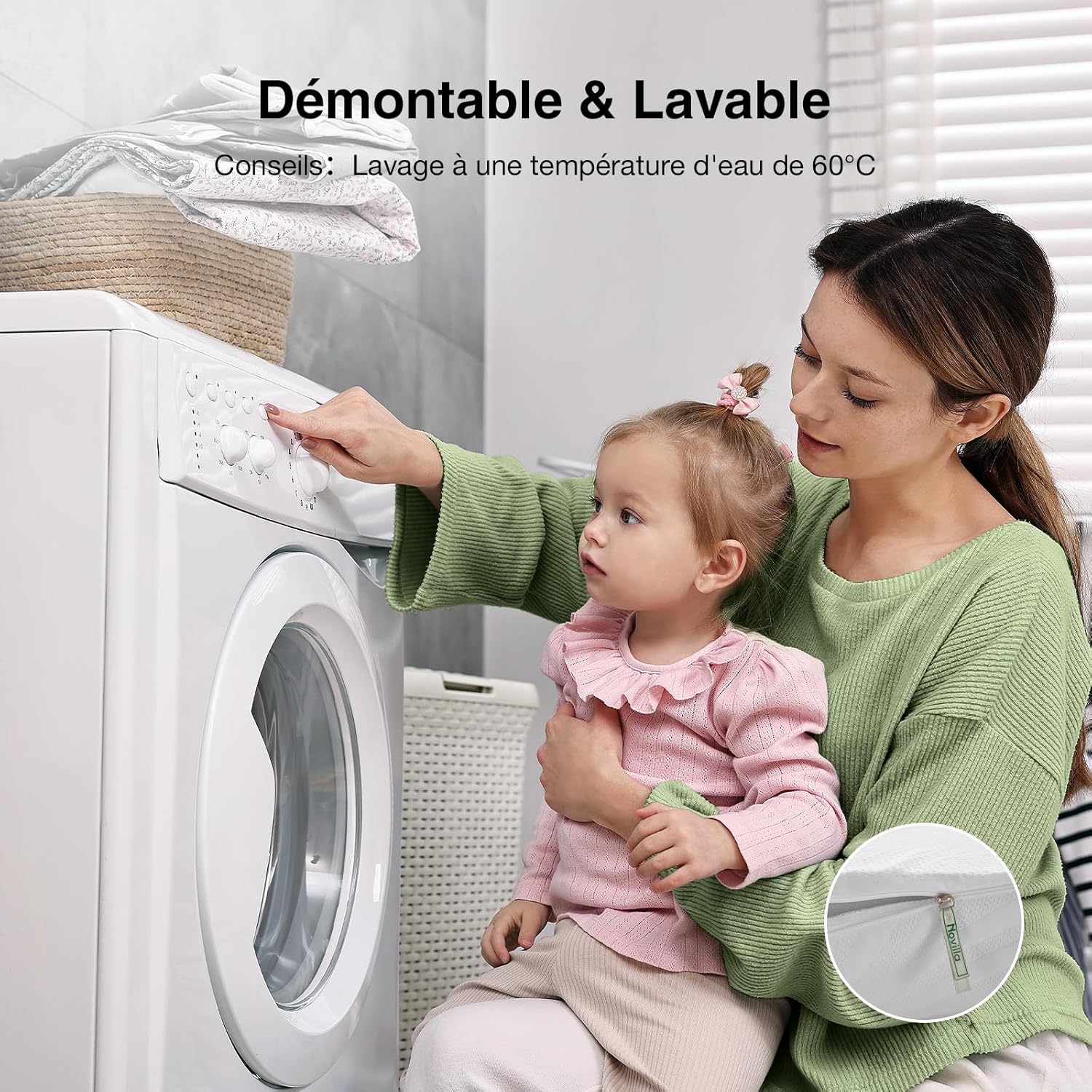 Novilla - Surmatelas Mémoire de Forme 140x190cm - 7,5cm, housse lavable, antidérapant