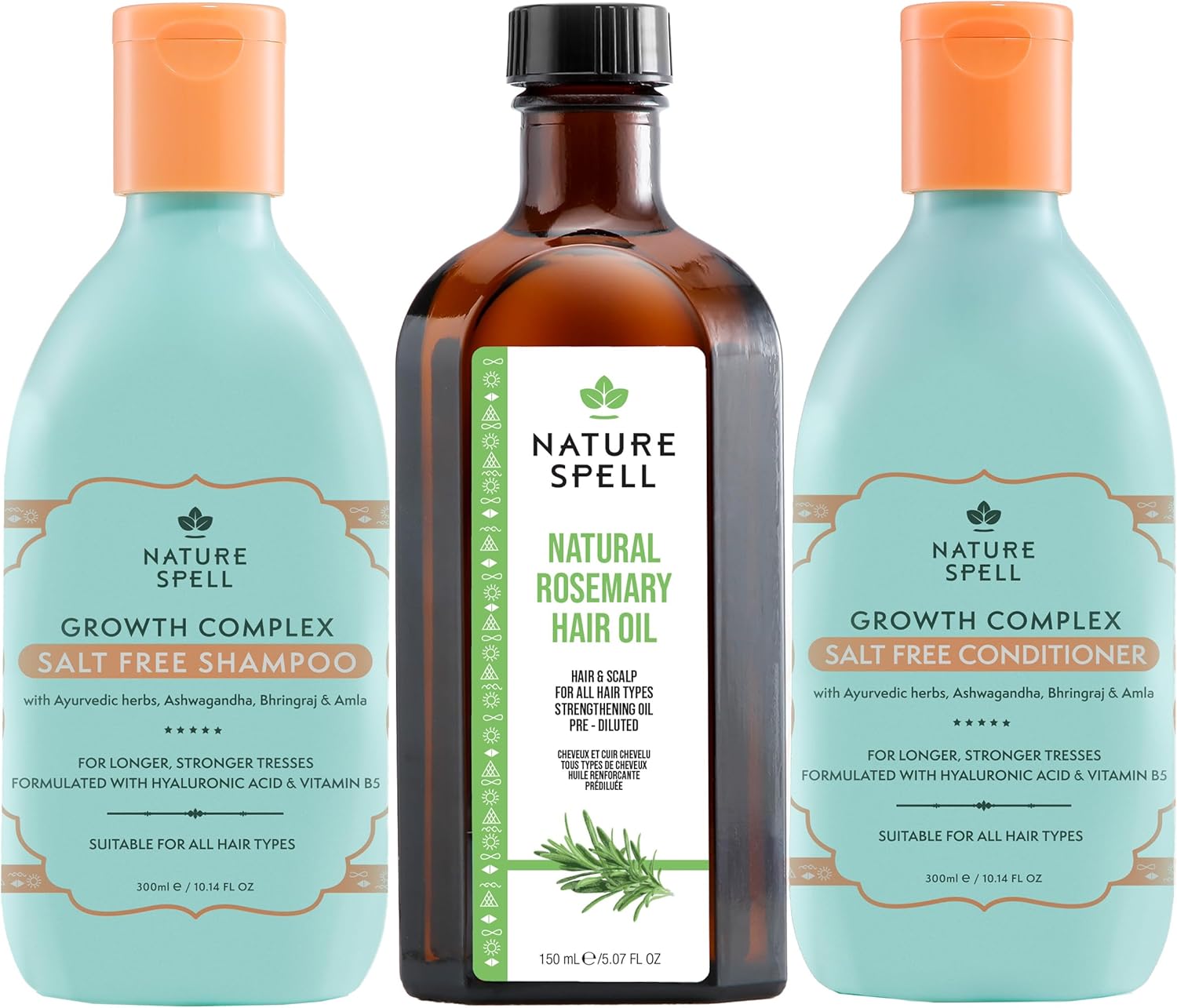 Nature Spell - Trio Croissance Cheveux - Shampooing, Après-shampooing, Huile - Hydratant, Nourrissant, Vegan, Sans sulfa