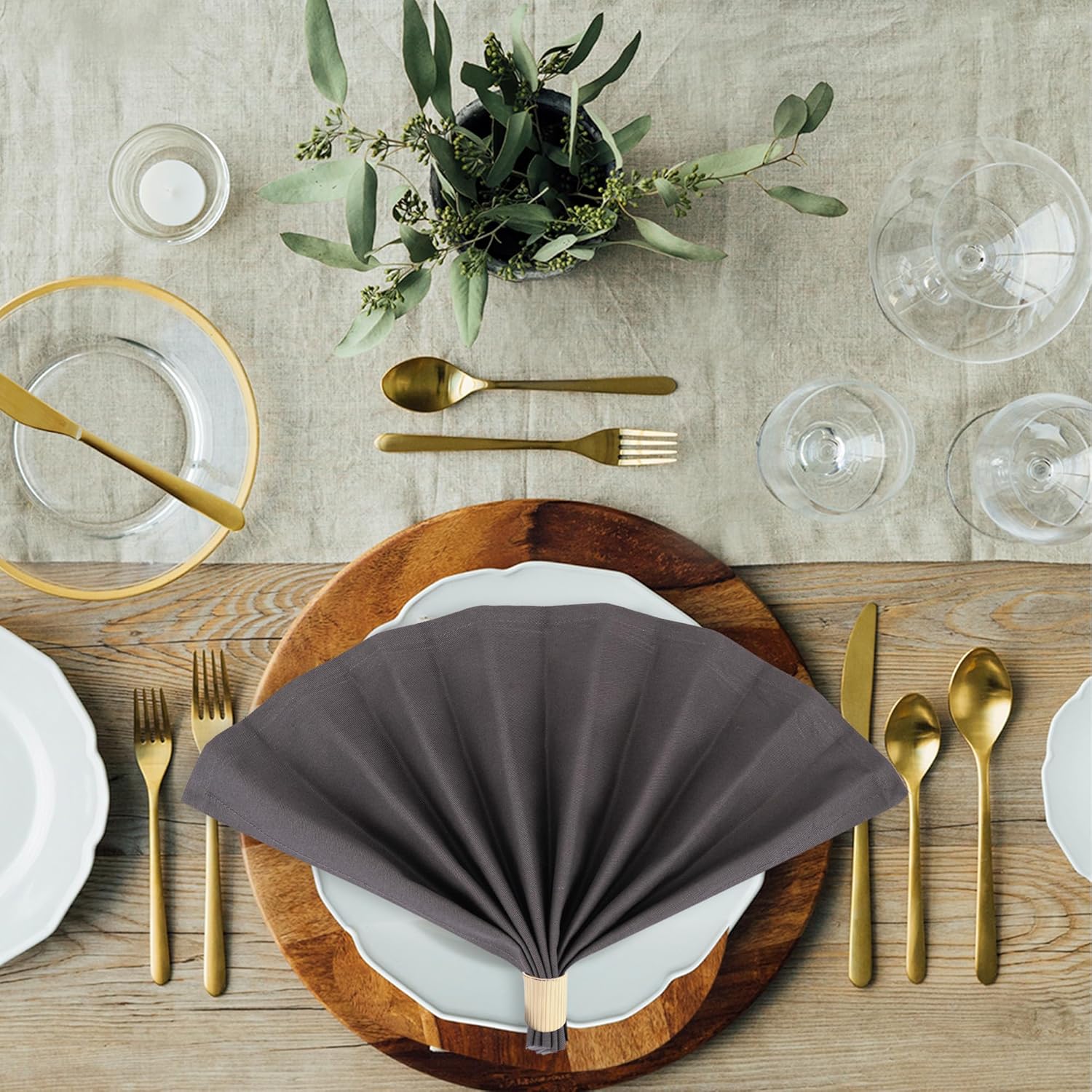 Sweet Needle - Serviettes de table coton 45x45 cm, lot de 12, tissu épais, coins arrondis, Charbon