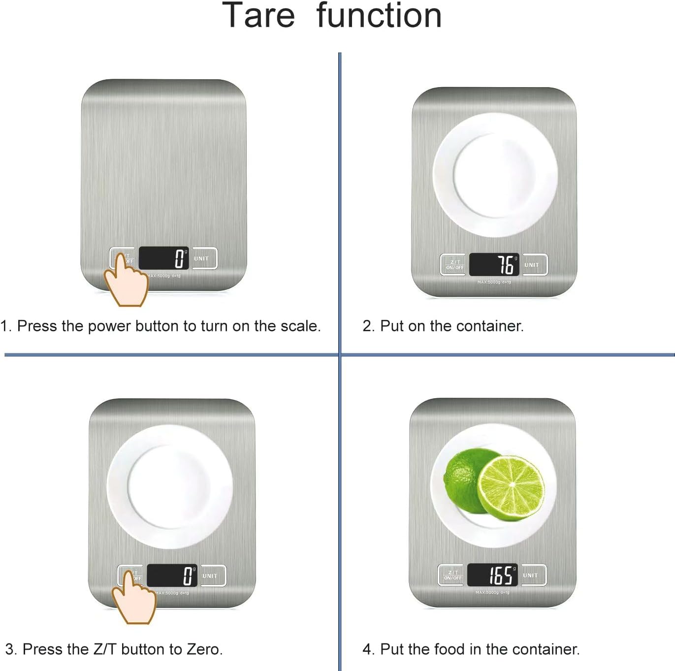 HomeFashion - balance cuisine électronique - 5kg/1g - LCD, tare, inox, piles incluses