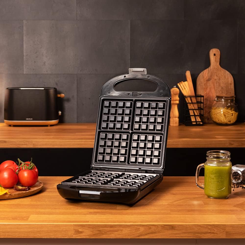 Cecotec - Rock'nToast Family - 4 gaufres, 1500W, inox, système rotatif