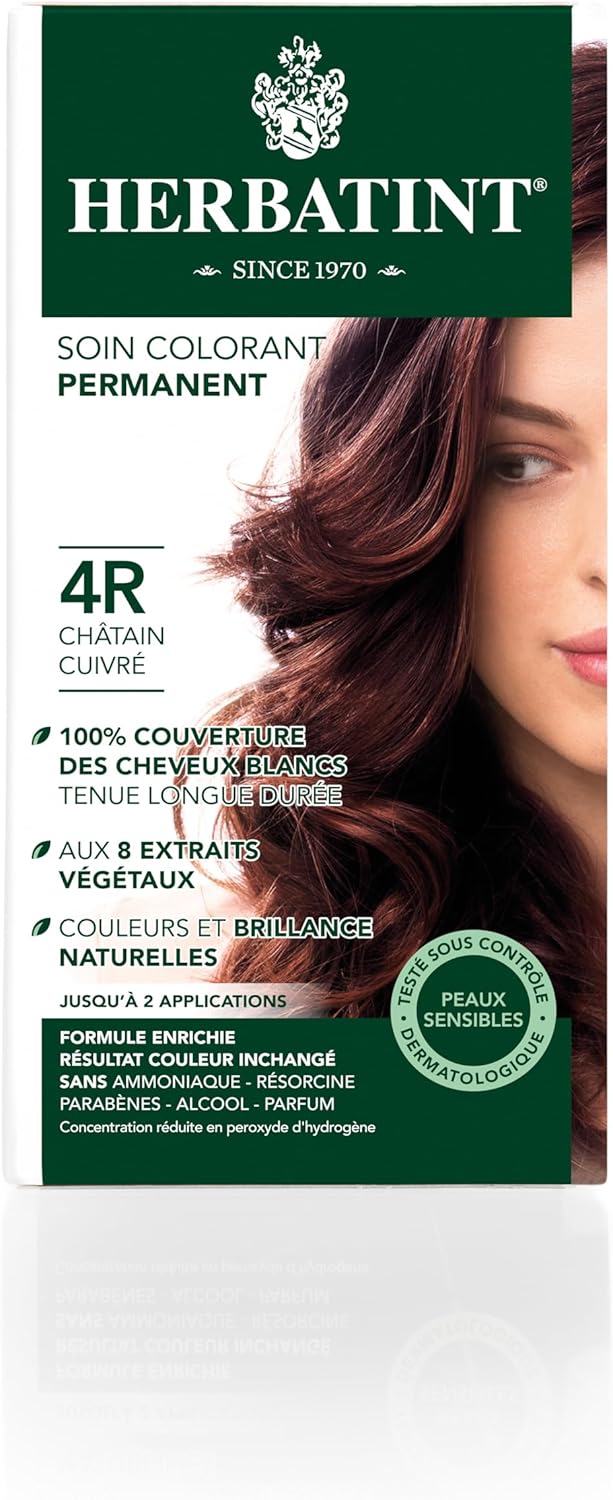 Herbatint - soin colorant permanent 150ml - sans ammoniaque, couvre 100% des cheveux blancs 4R