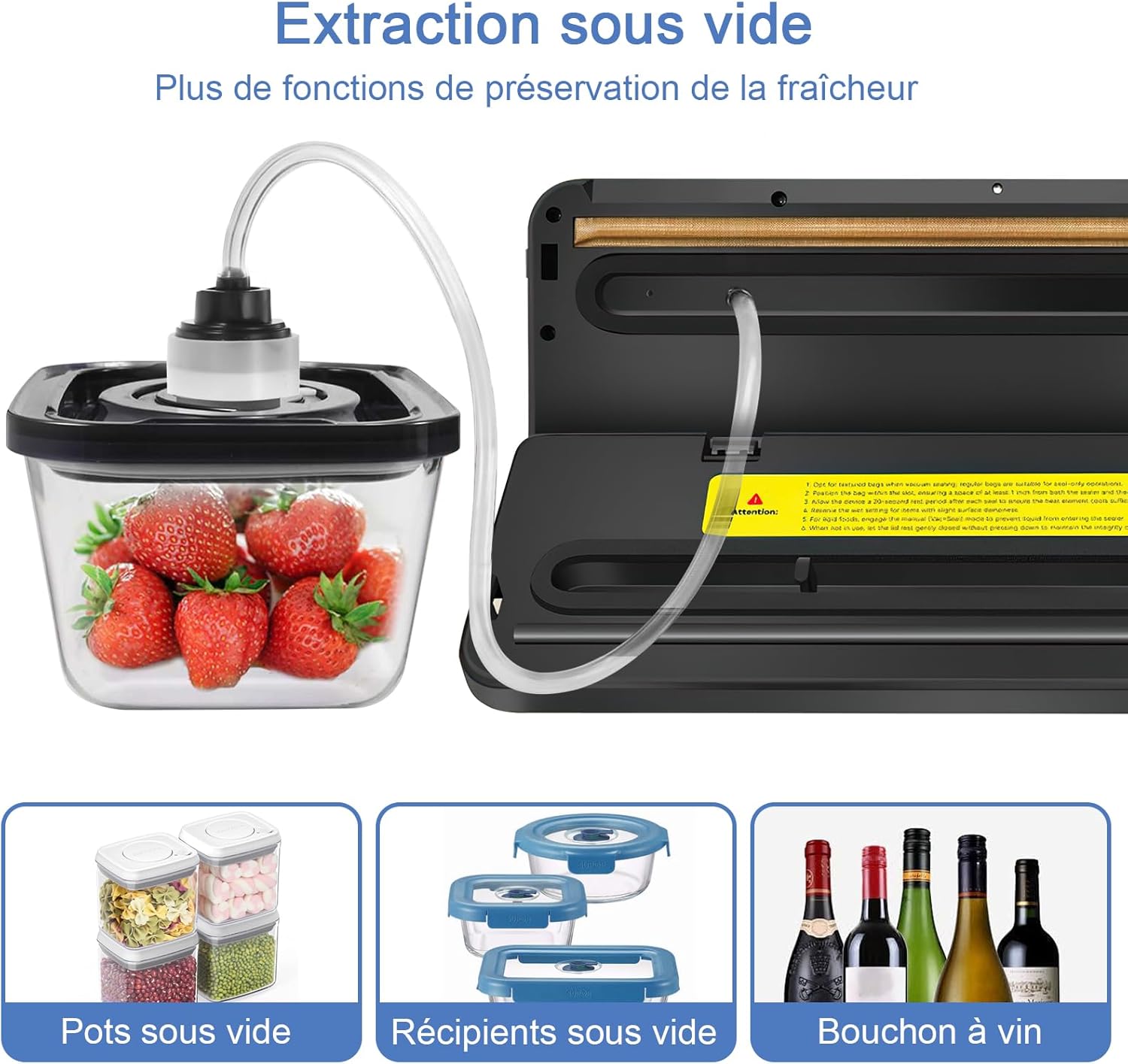 Machine sous vide alimentaire - 7 en 1, automatique, secs/humides, couteau, 20 sacs, tube, professionnelle