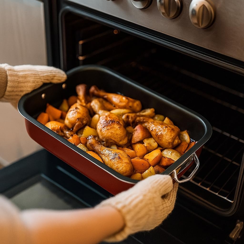 Menax - Plat à four set 3 pièces - poignées - revêtement antiadhésif