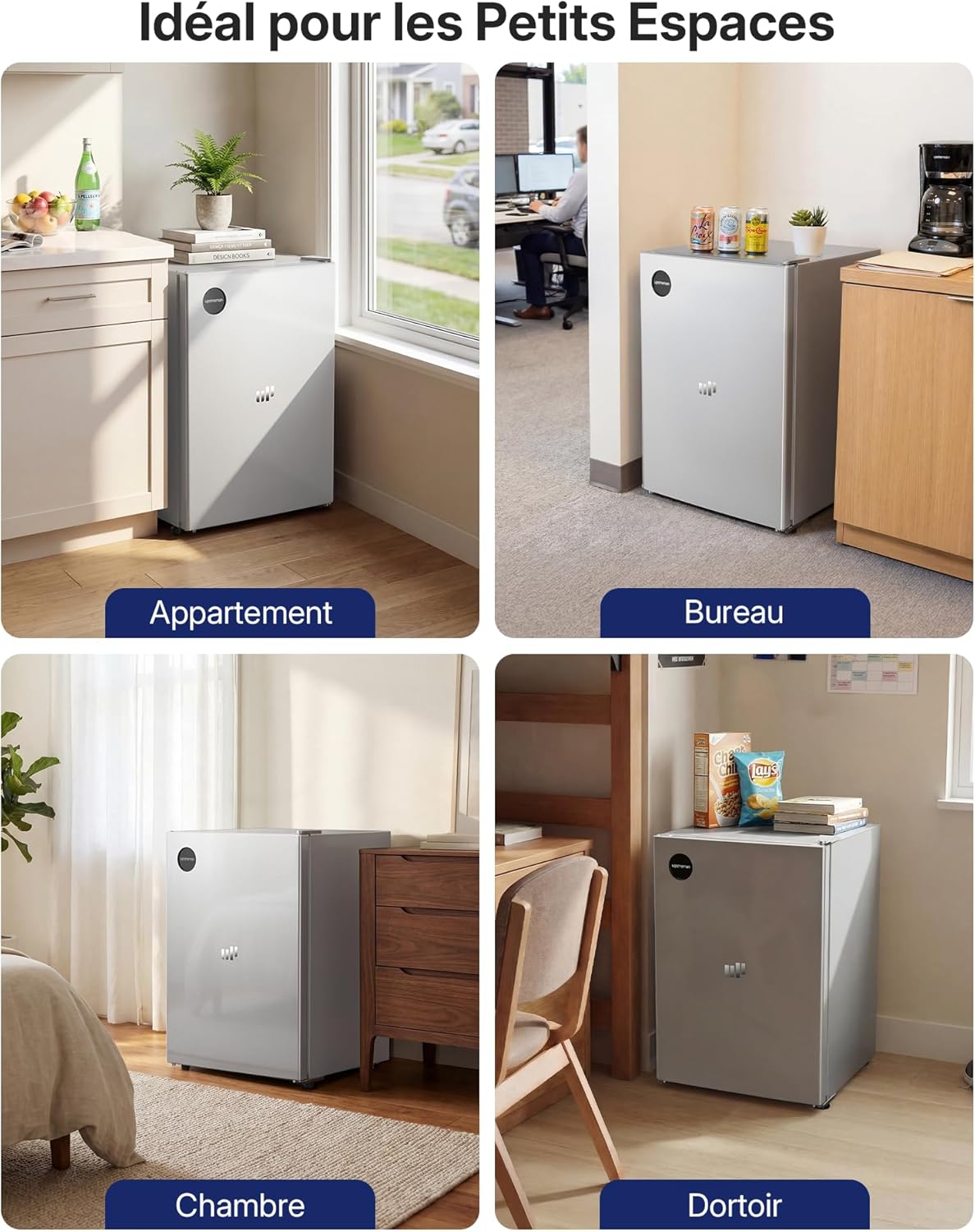 Upstreman - petit frigo 71L - 7 modes, LED, 40dB, économe - CR71-Argent