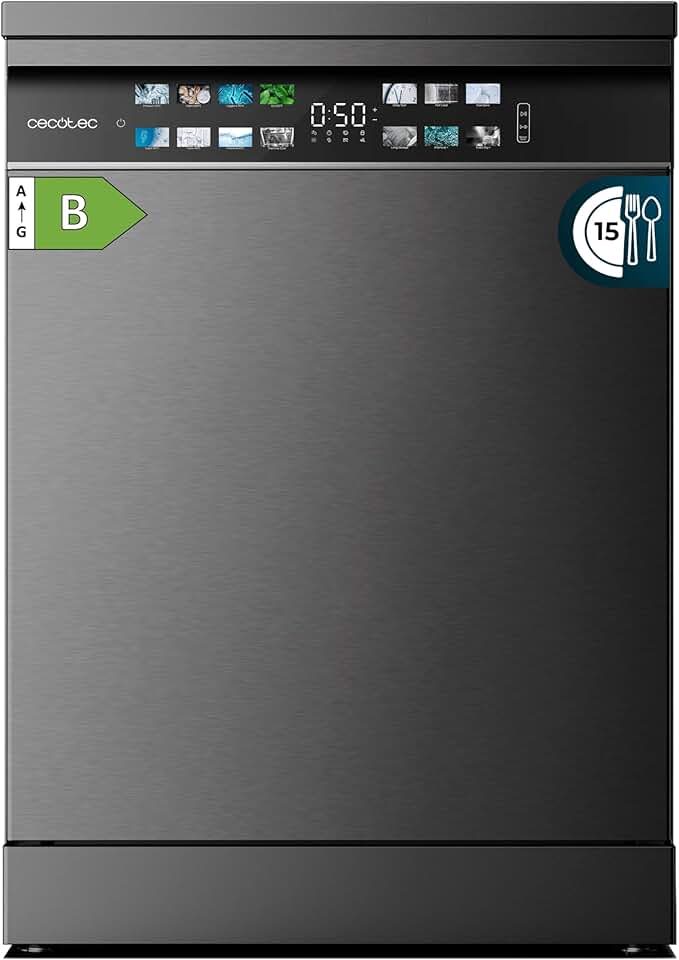 Cecotec - Bolero Aguazero 6700 Dark B - 60cm - 15 couverts, Classe B, moteur Inverter, Double Zone, Turbo Dry+