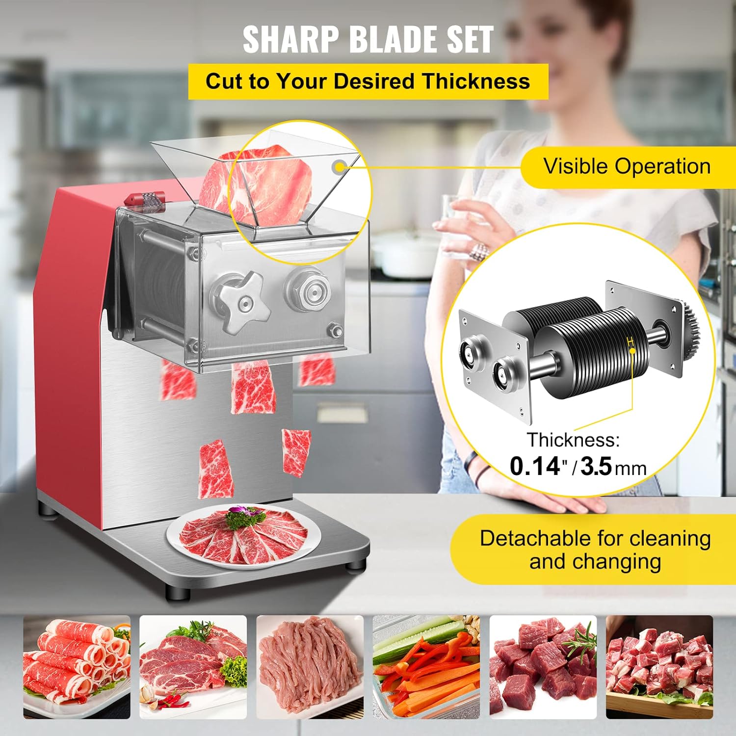 VEVOR - Machine à découper viande, 250kg/h, 850W, lame 3,5mm, inox