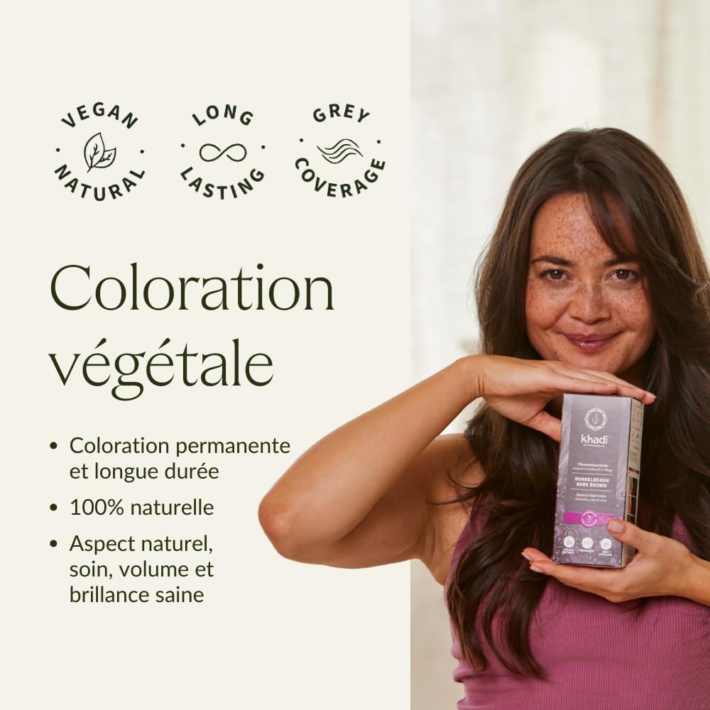 khadi - coloration végétale brun foncé naturel, cheveux brillants, 100 g