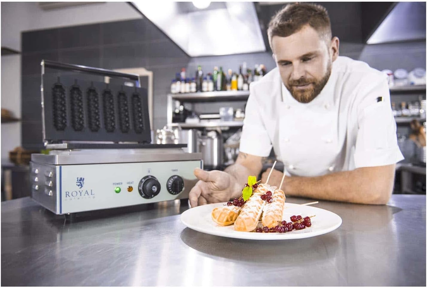 Royal Catering - gaufrier 6 bâtonnets, 1500W, minuterie, 29,5x38,3x42cm - RCWM-1500-S