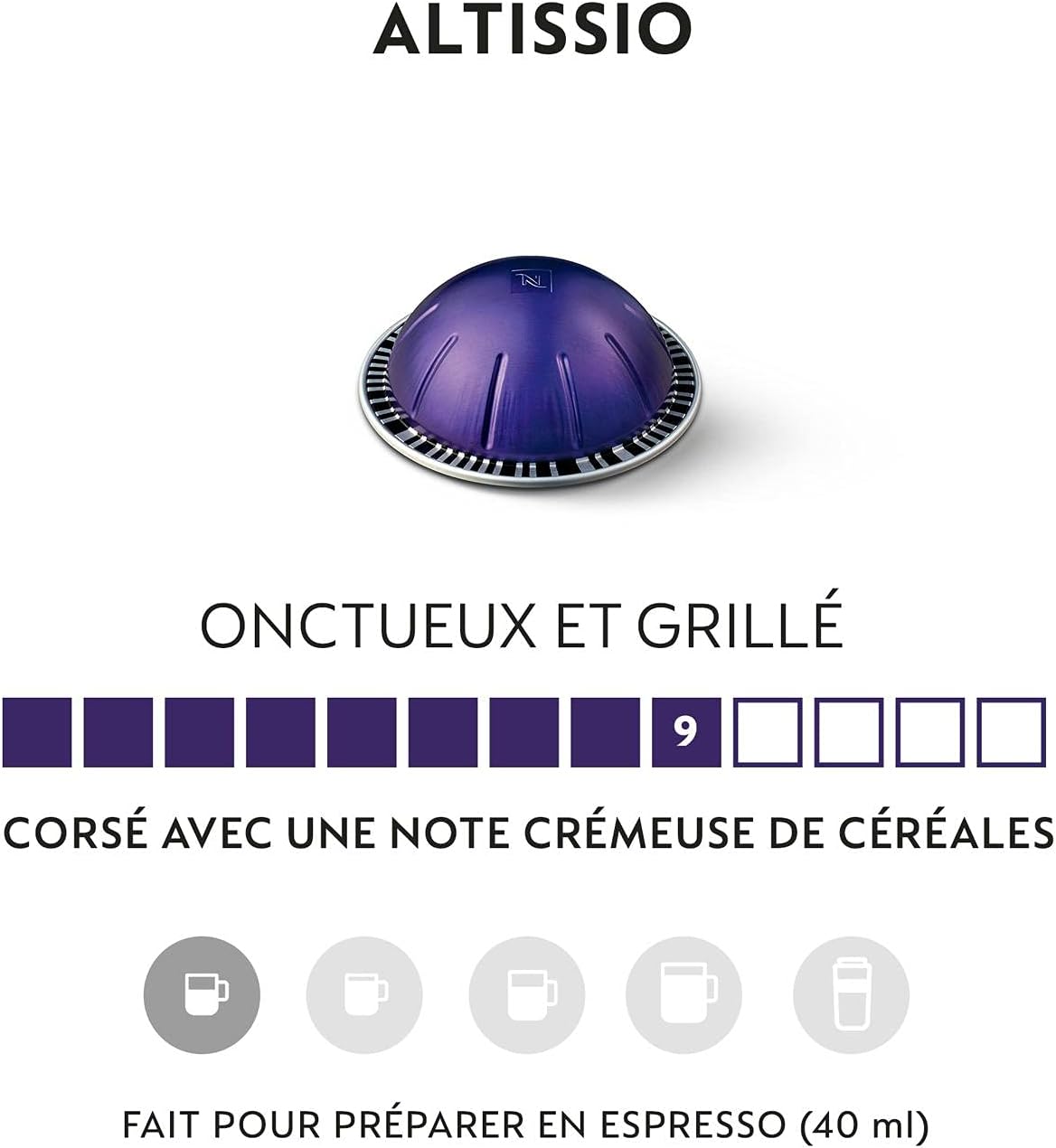 Nespresso - Vertuo Altissio - 40 ml - Espresso, Intensité 9, 50 capsules