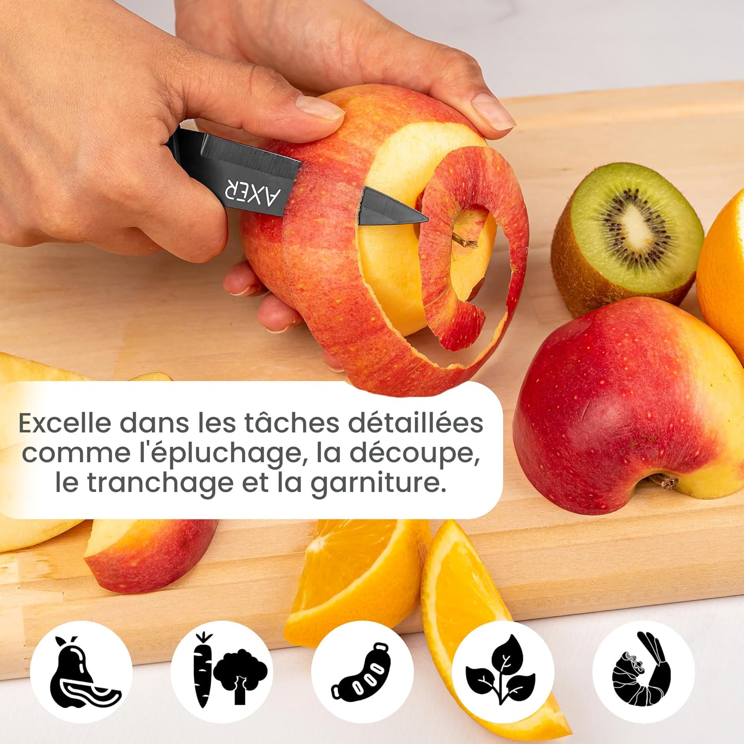 Axer - Couteau de cuisine professionnel - 9 cm - lame fruits et légumes, éplucheur, noir