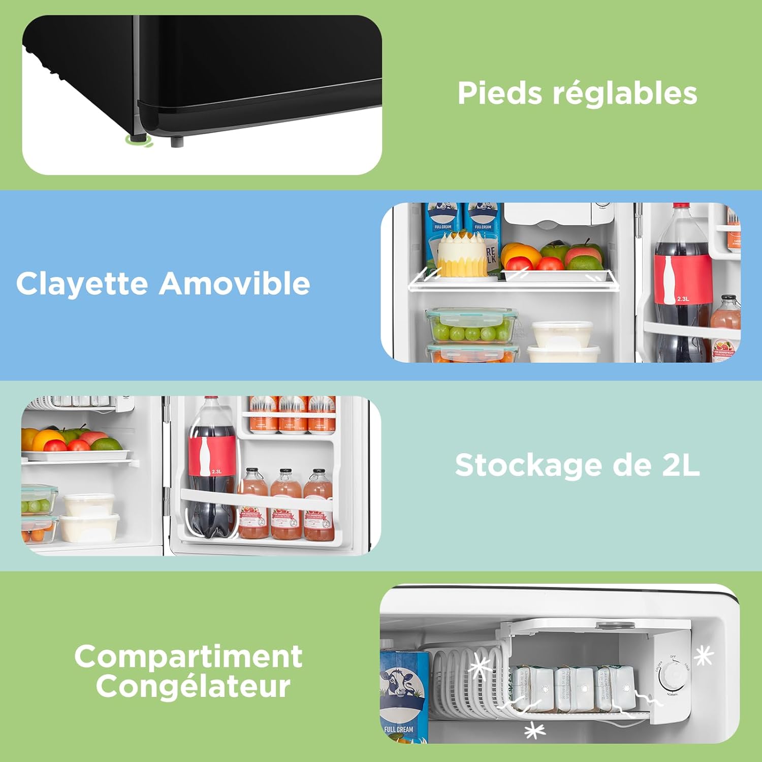 Comfee' - mini réfrigérateur rétro 47L, faible bruit, compartiment glacé - RCD50BL2EURT(E)