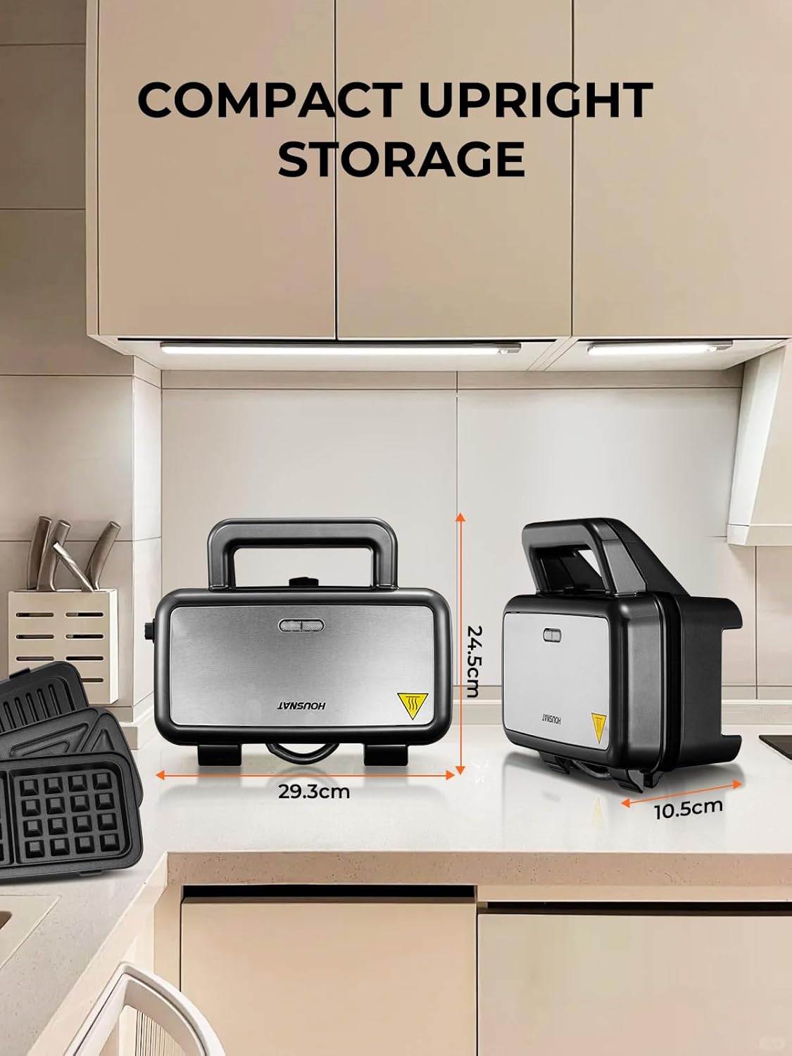 Gaufrier multifonction - 1200W, 5 vitesses, plaques amovibles, chauffe rapide, rangement vertical, noir