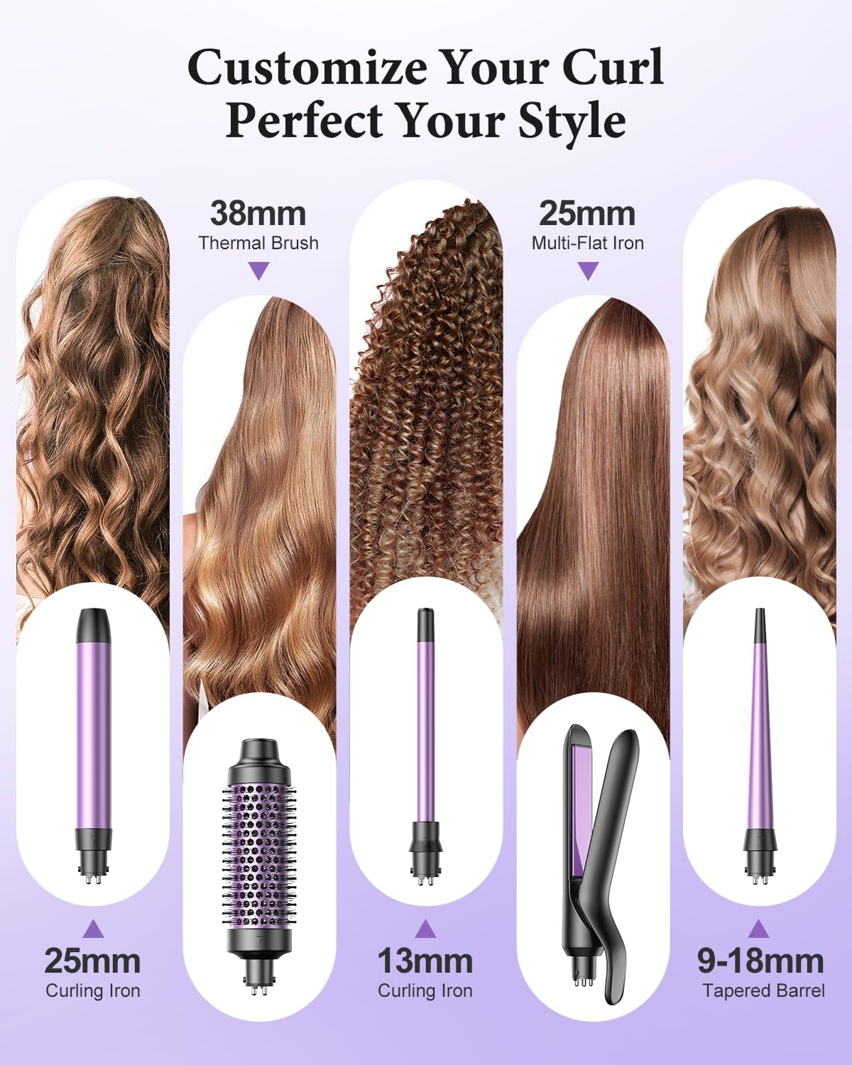 BESTOPE - PRO 5 en 1 - 9 à 25 mm - fer à boucler lisseur brosse, température réglable