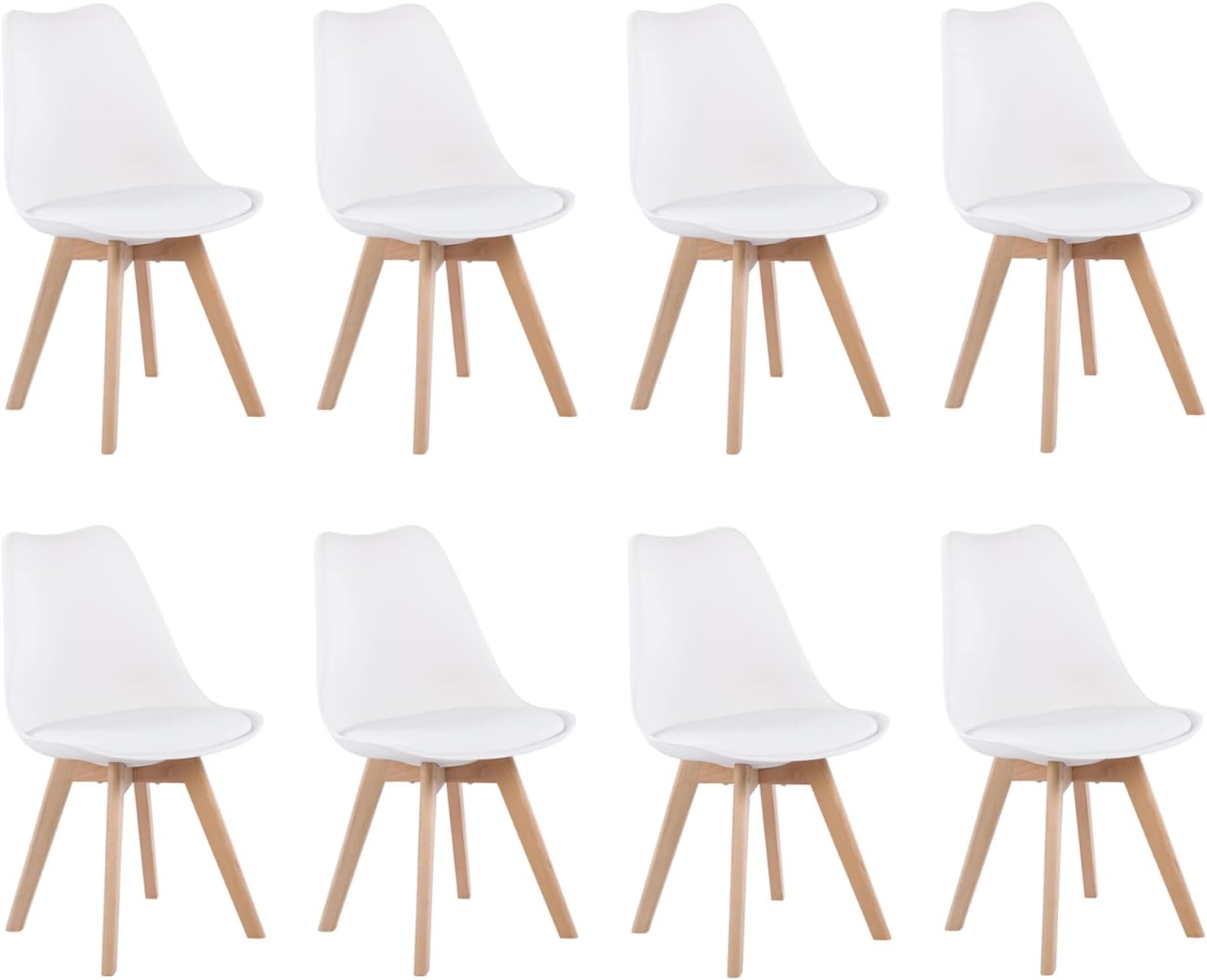 EGGREE - chaises scandinaves - lot de 8, blanc, bois hêtre, rembourrées