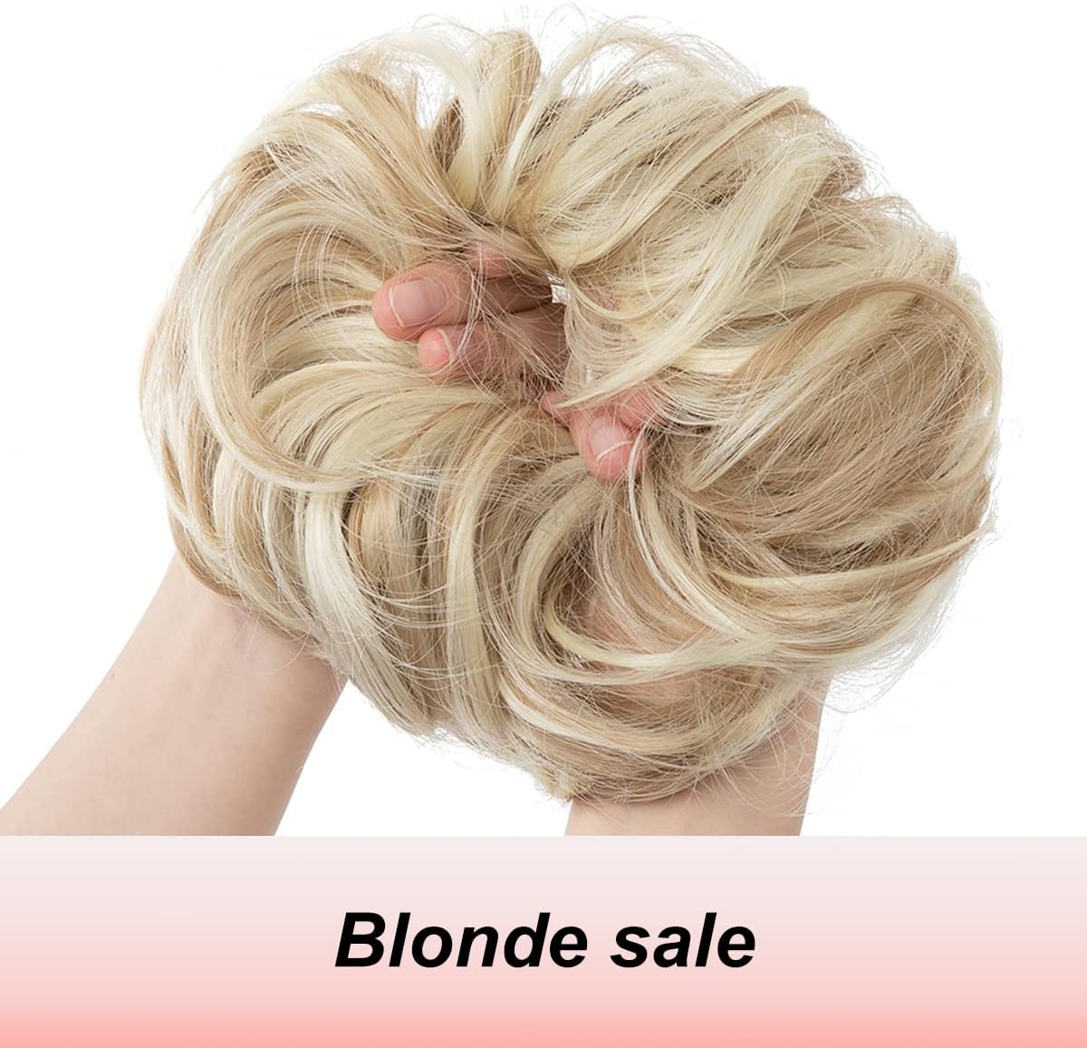 JJstar - Chignon Postiche Bouclé, élastique, cheveux naturels, blond