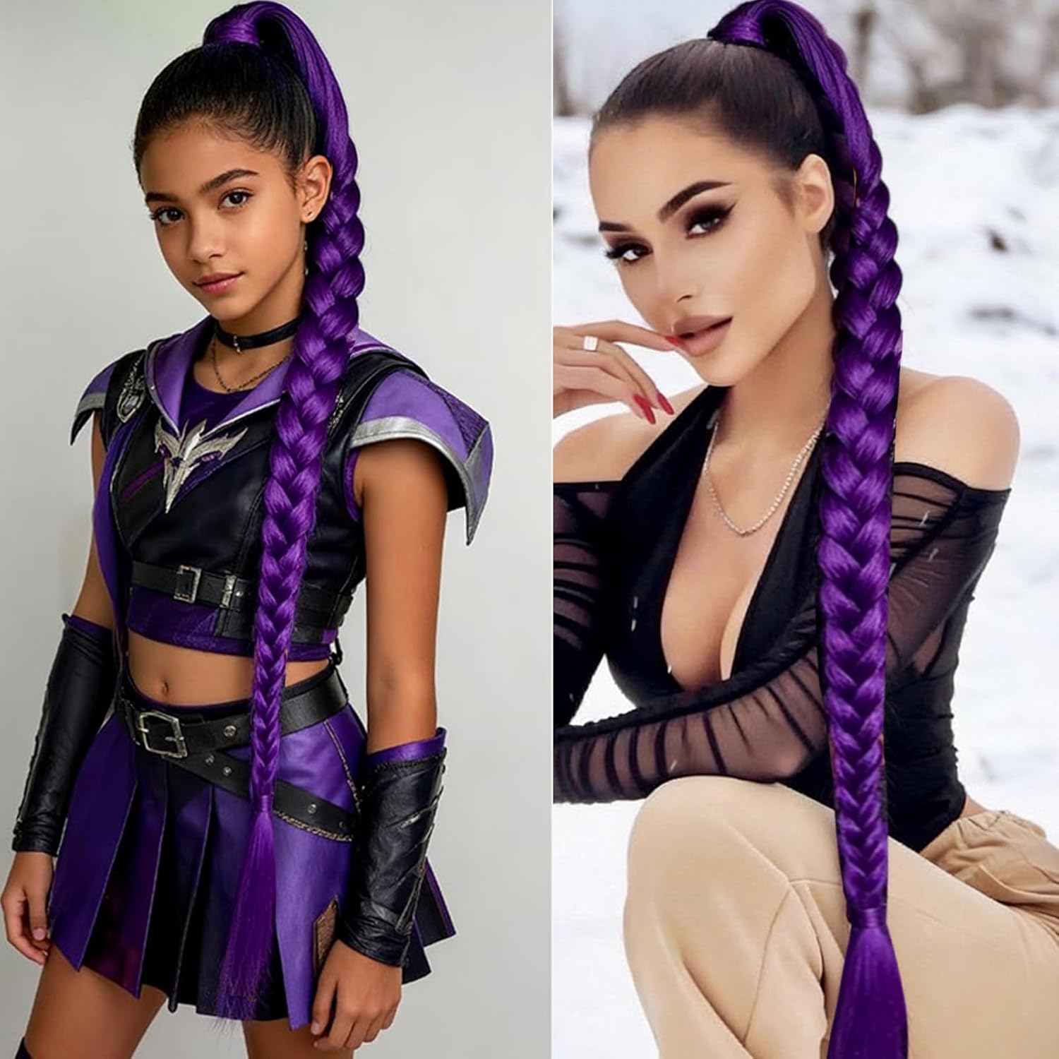 Extension cheveux - mèche longue synthétique violette - idéale cosplay, tresses, Halloween