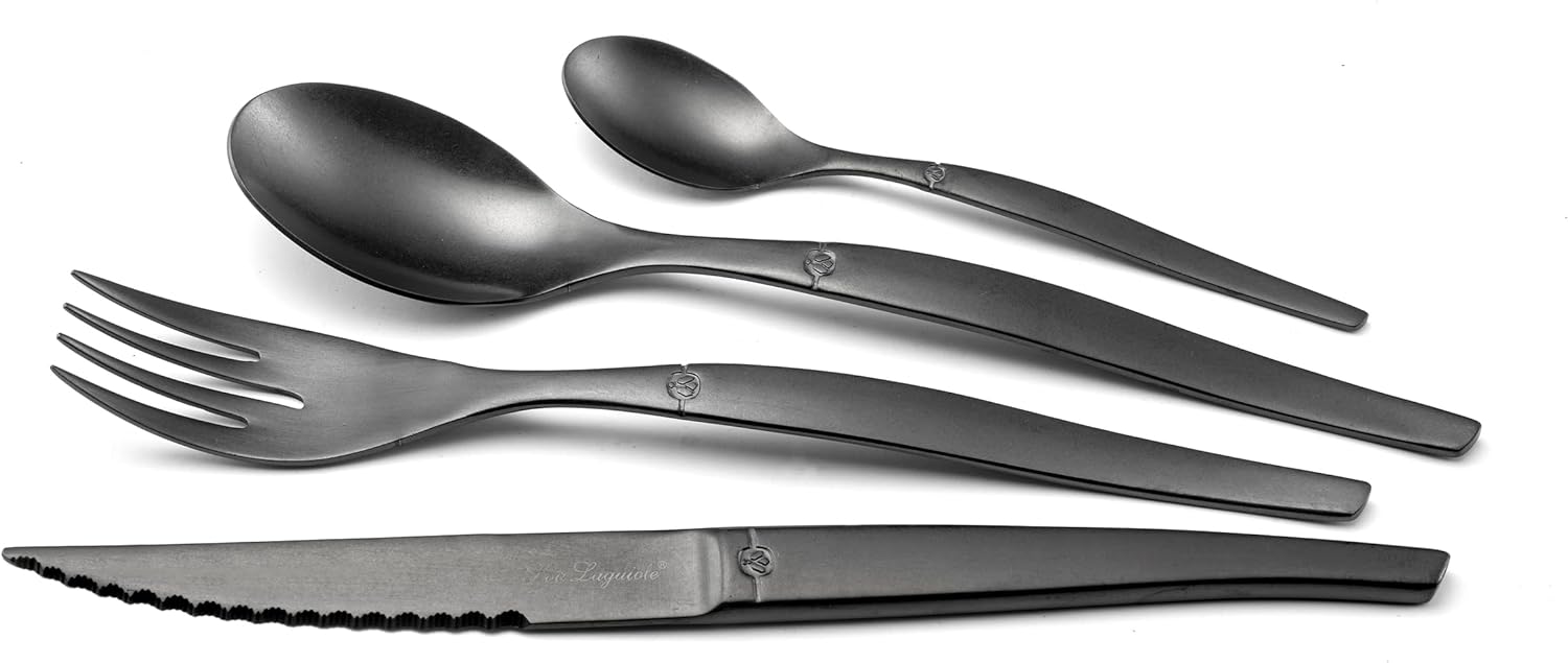 Lou Laguiole - Jet - 16 couverts, inox PVD mat noir, pour 4 pers