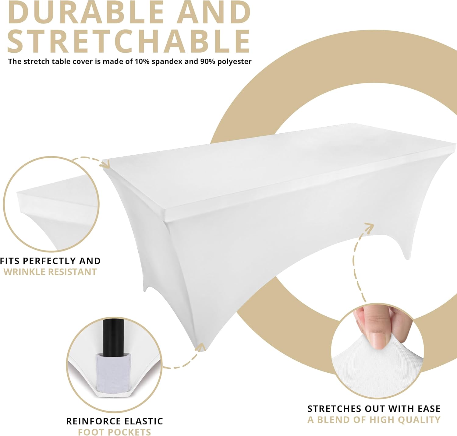 Utopia Kitchen - nappe extensible - 244 cm - polyester spandex lavable, lot de 2, Blanc