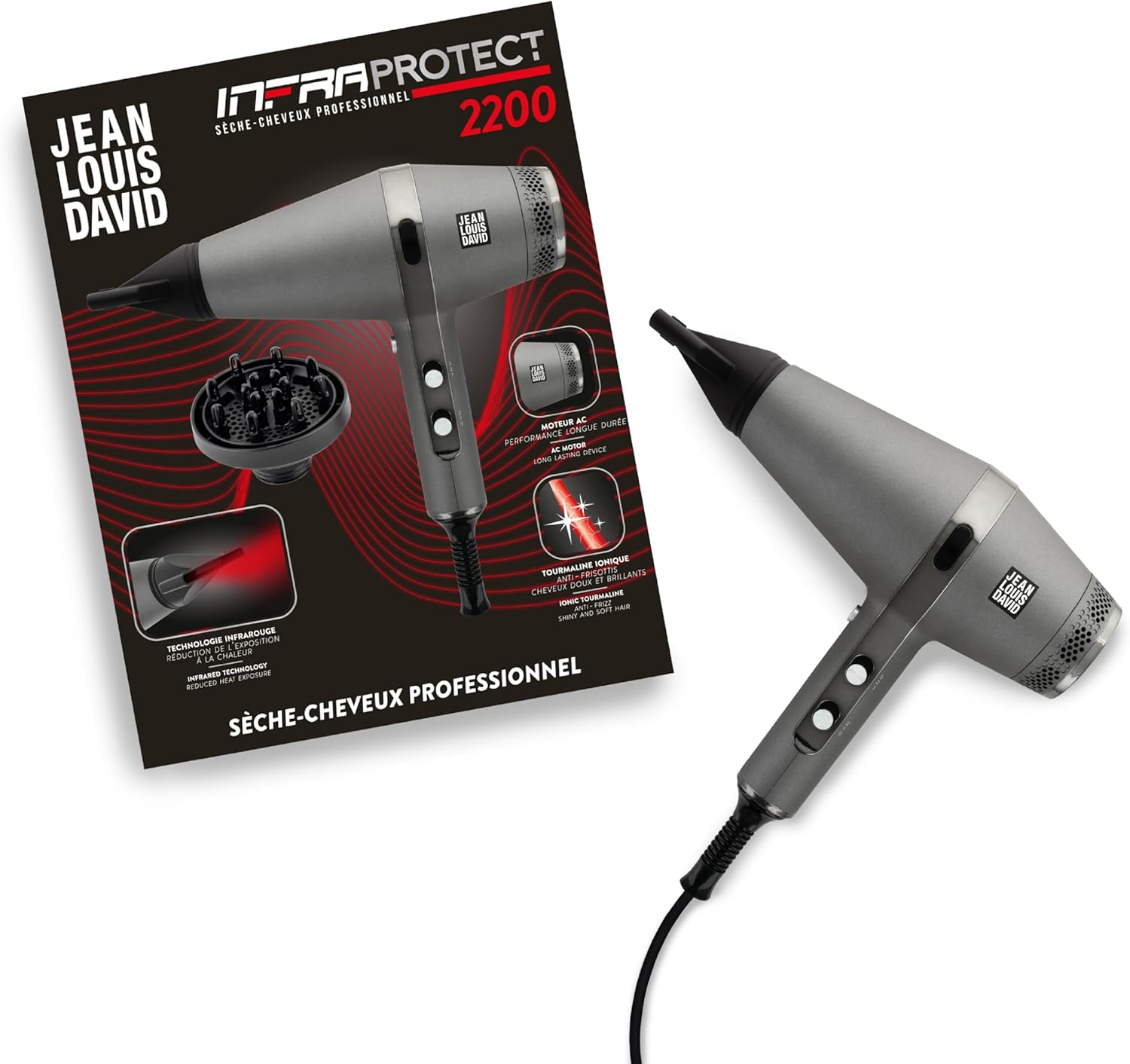 Jean Louis David - Sèche Cheveux Infraprotect - 2200W - infrarouge, séchage rapide, 3 températures, 2 vitesses