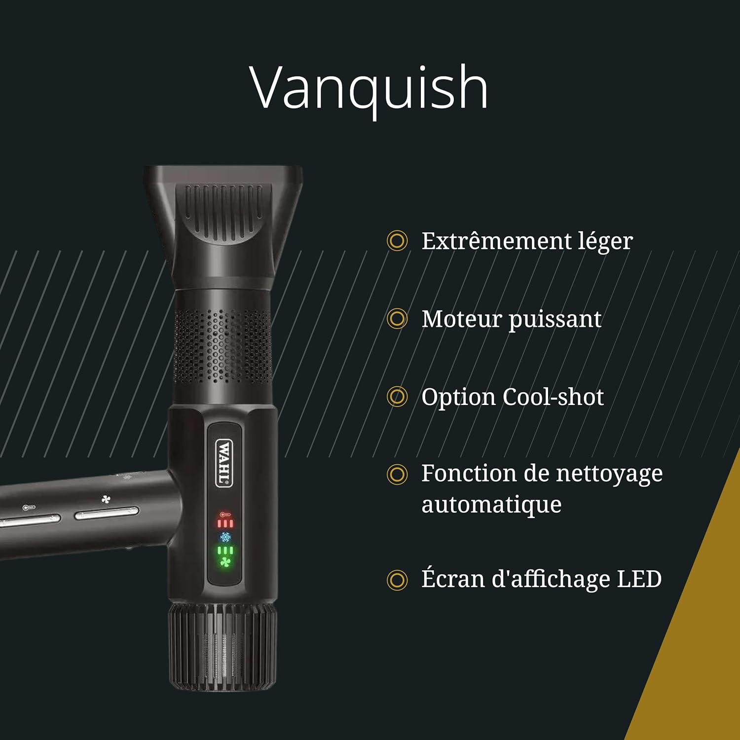 Wahl - Vanquish - Sèche-cheveux pro, séchage rapide, embouts magnétiques, diffuseur, 2200W