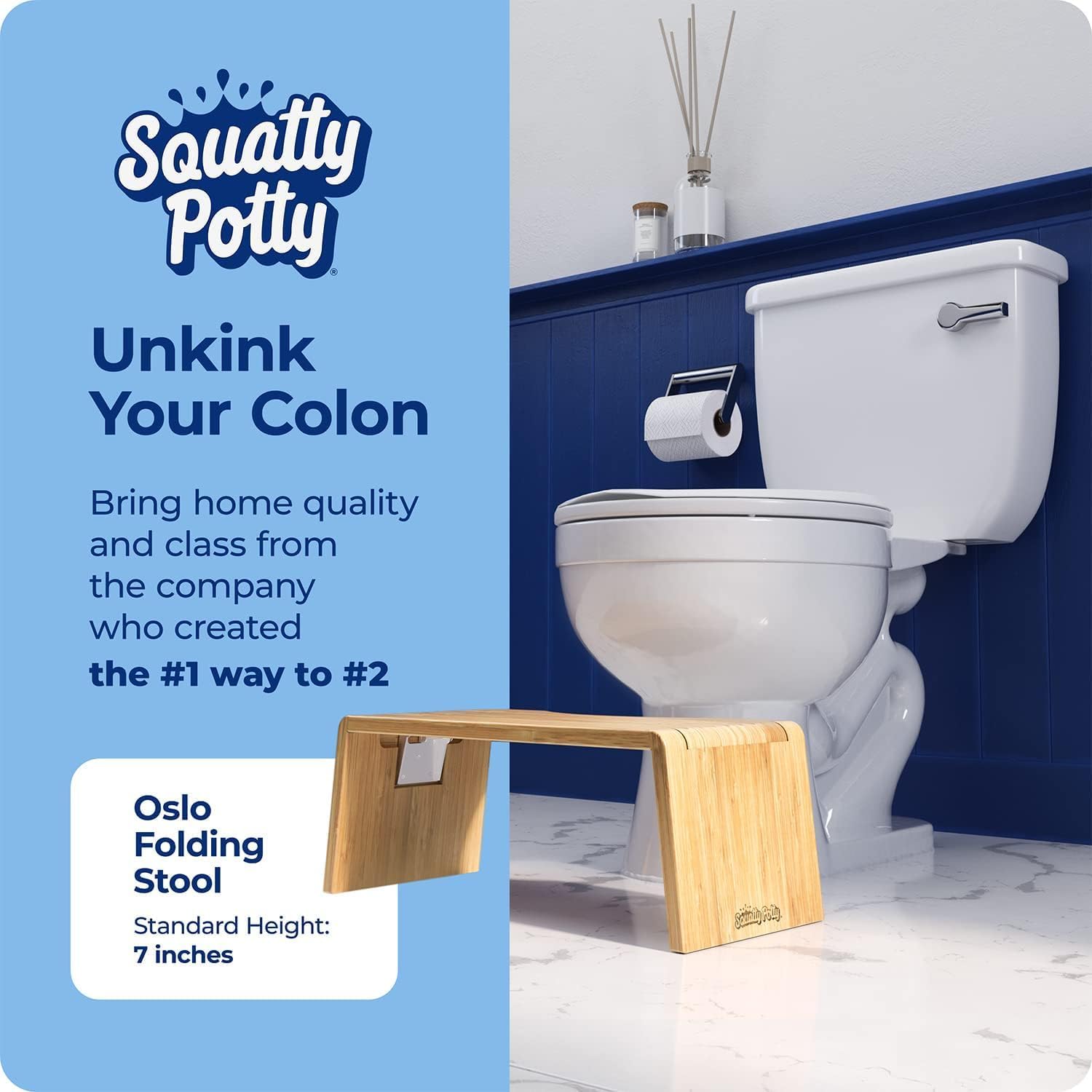 Squatty Potty - Oslo Pliante - 7 pouces - tabouret bambou pliable, brun