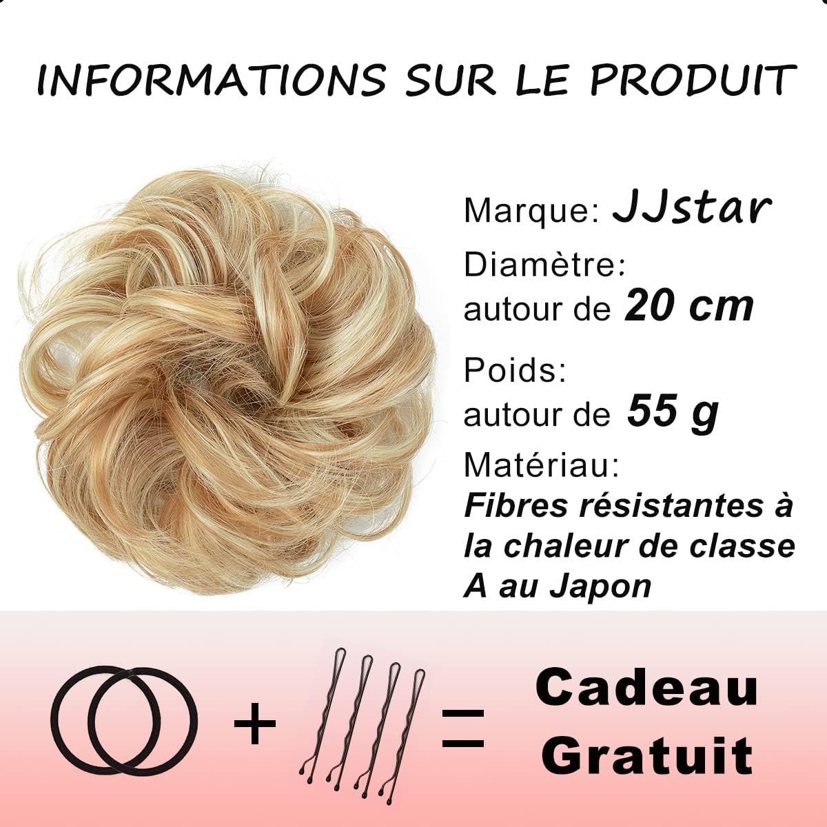 JJstar - Chignon postiche bouclé, élastique, blond doré, naturel, plage