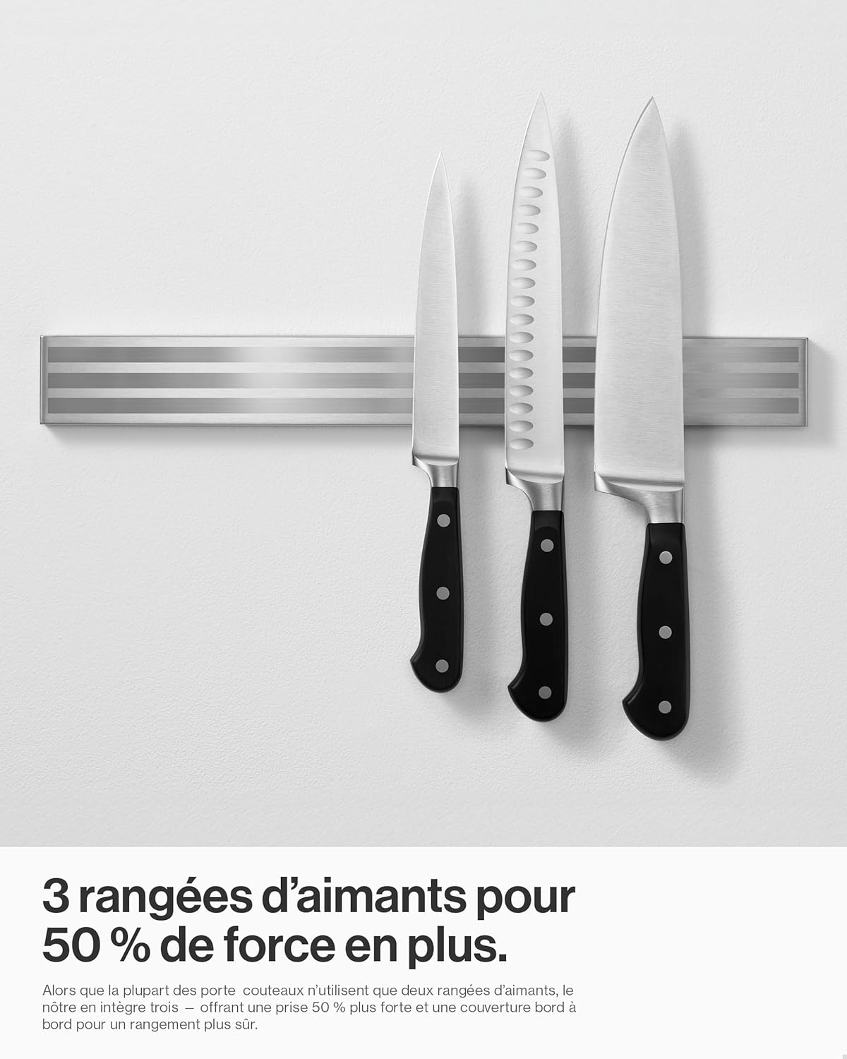 LARHN - Porte couteaux aimanté, 40cm, inox, fixation murale extra puissante