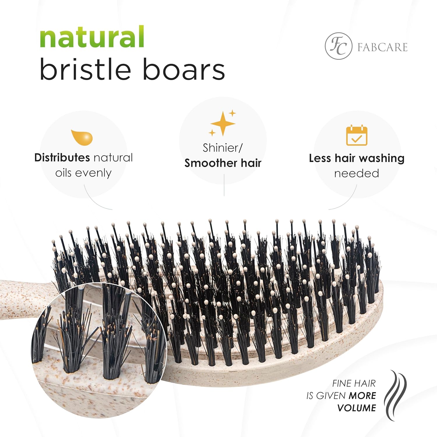 FABCARE - Brosse à cheveux Double Ressort - sanglier, démêlante, beige