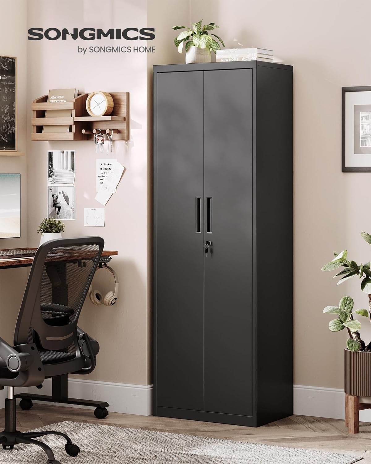 SONGMICS - meuble de rangement - 40x60x180 cm - acier, 5 niveaux, portes verrouillables, étagères réglables, OMC014B01