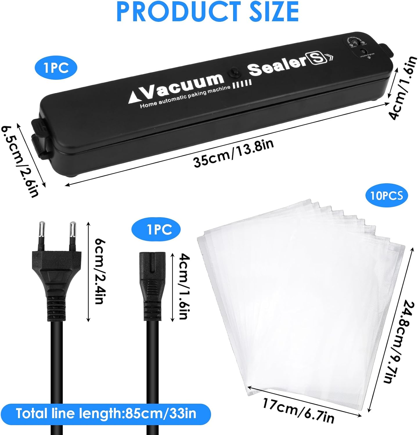 Machine sous vide alimentaire - 30 cm - aspiration rapide, 10 sacs inclus