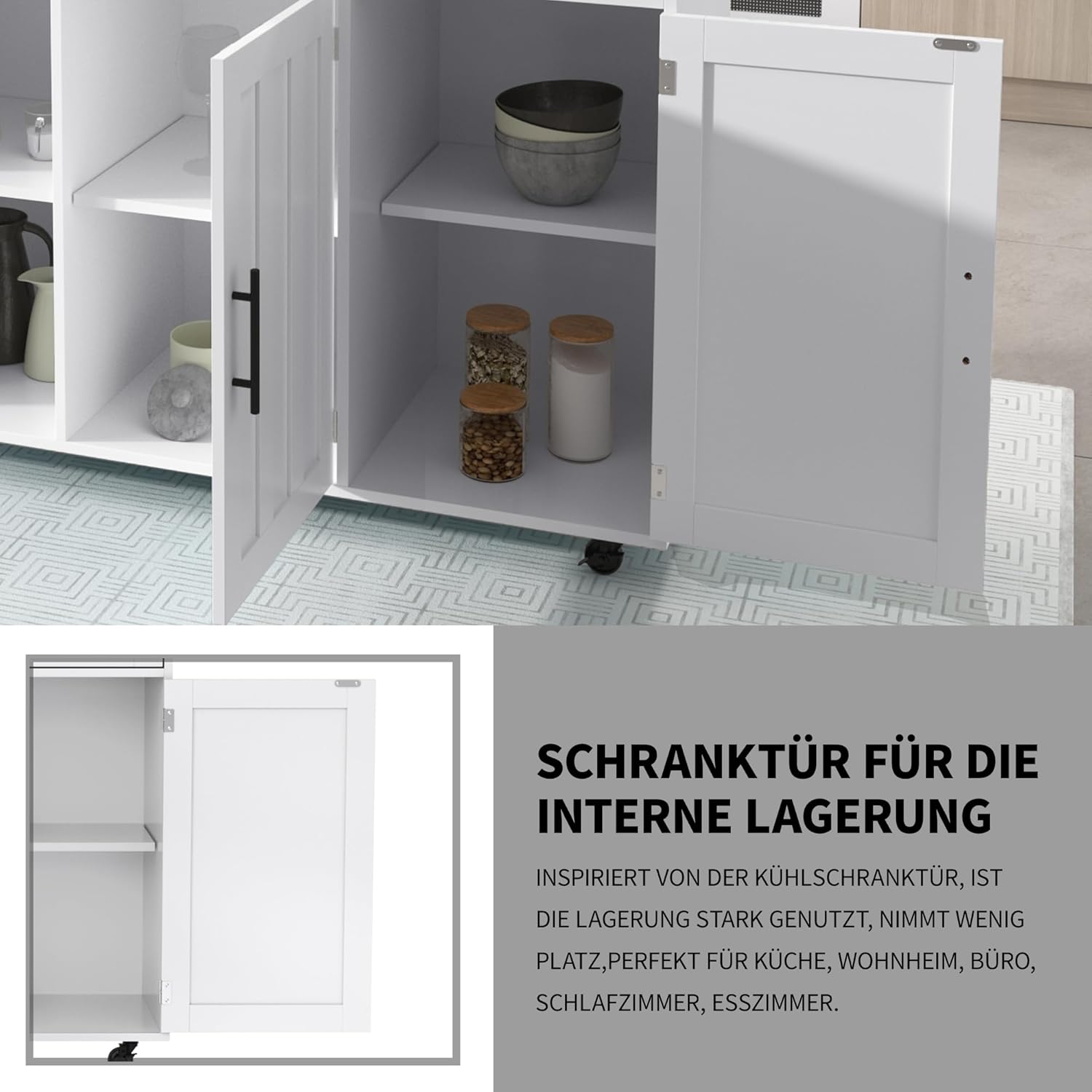 Desserte cuisine îlot - plans rabattables, 2 tiroirs, 3 portes, 129x71x91,5cm