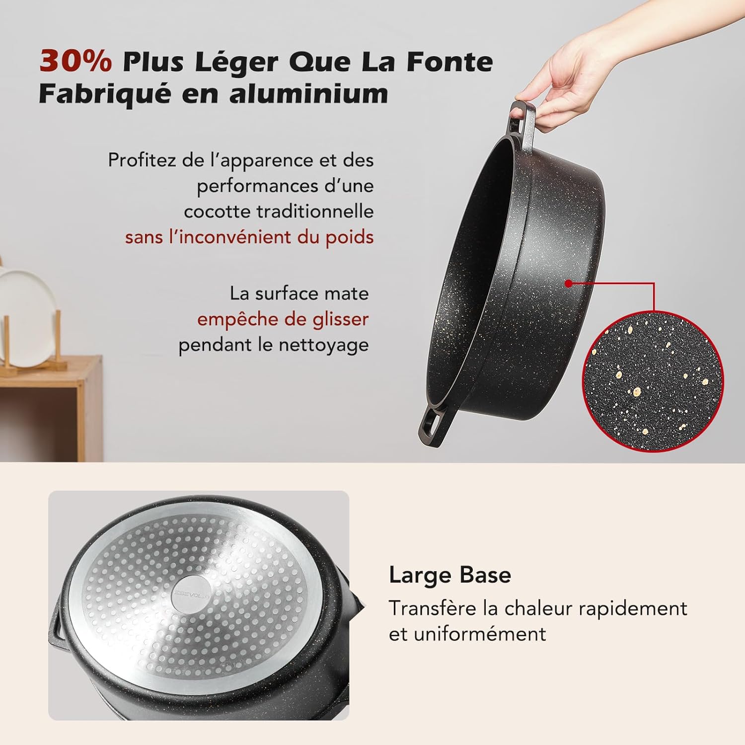 Cocotte fonte ovale 11L, 38cm, antiadhésive, four/gaz, famille