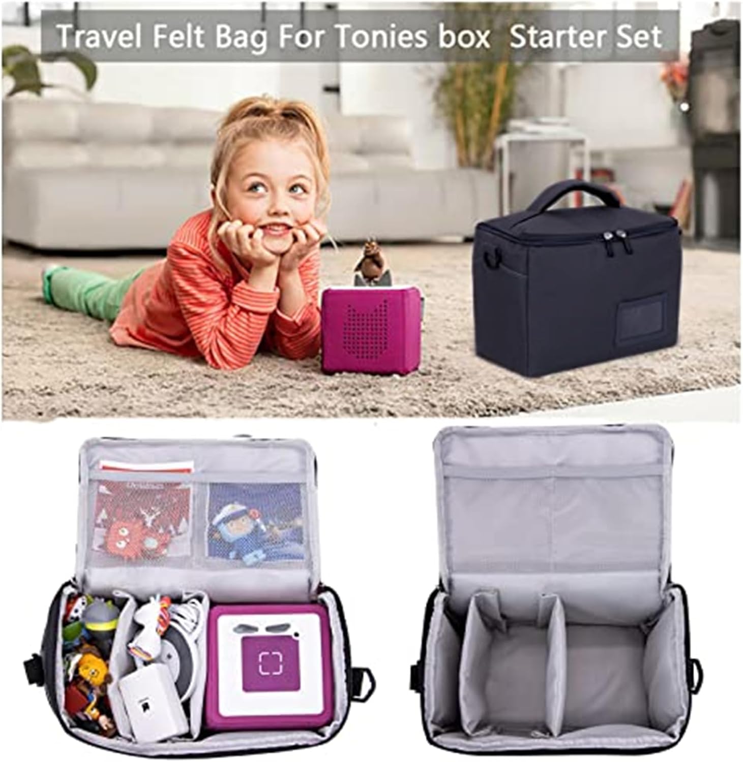 Chedin - sac de transport enfant - grande capacité - idéal figurines music box, casque, chargeur