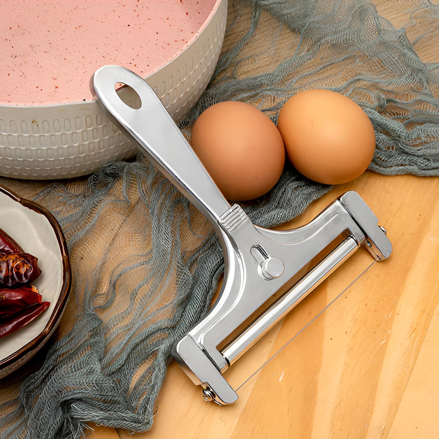 Trancheur à fromage manuel – inox réglable – 4 fils de rechange – épaisseur ajustable