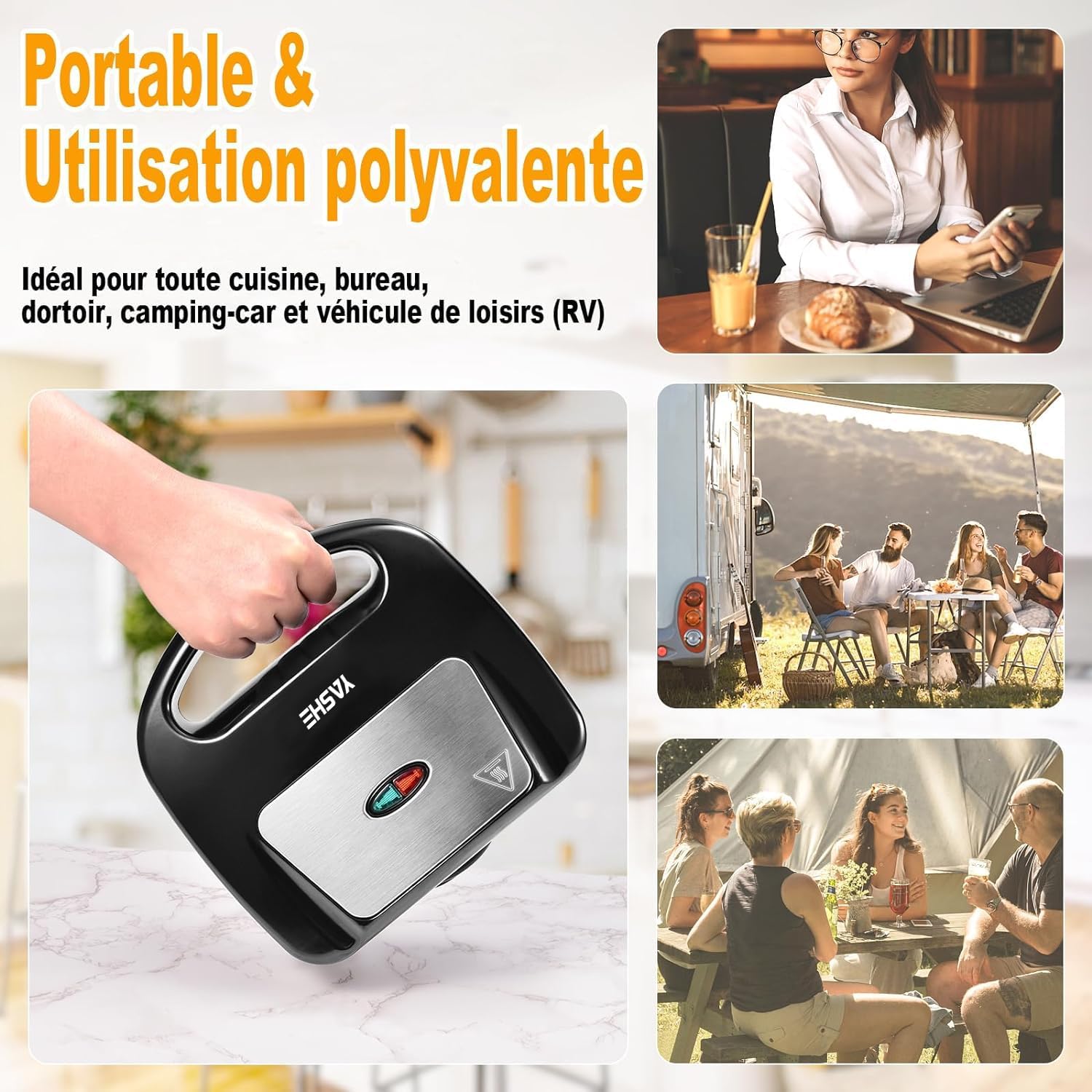 YASHE - appareil à gaufre 750W - 2 plaques antiadhésives, cuisson automatique