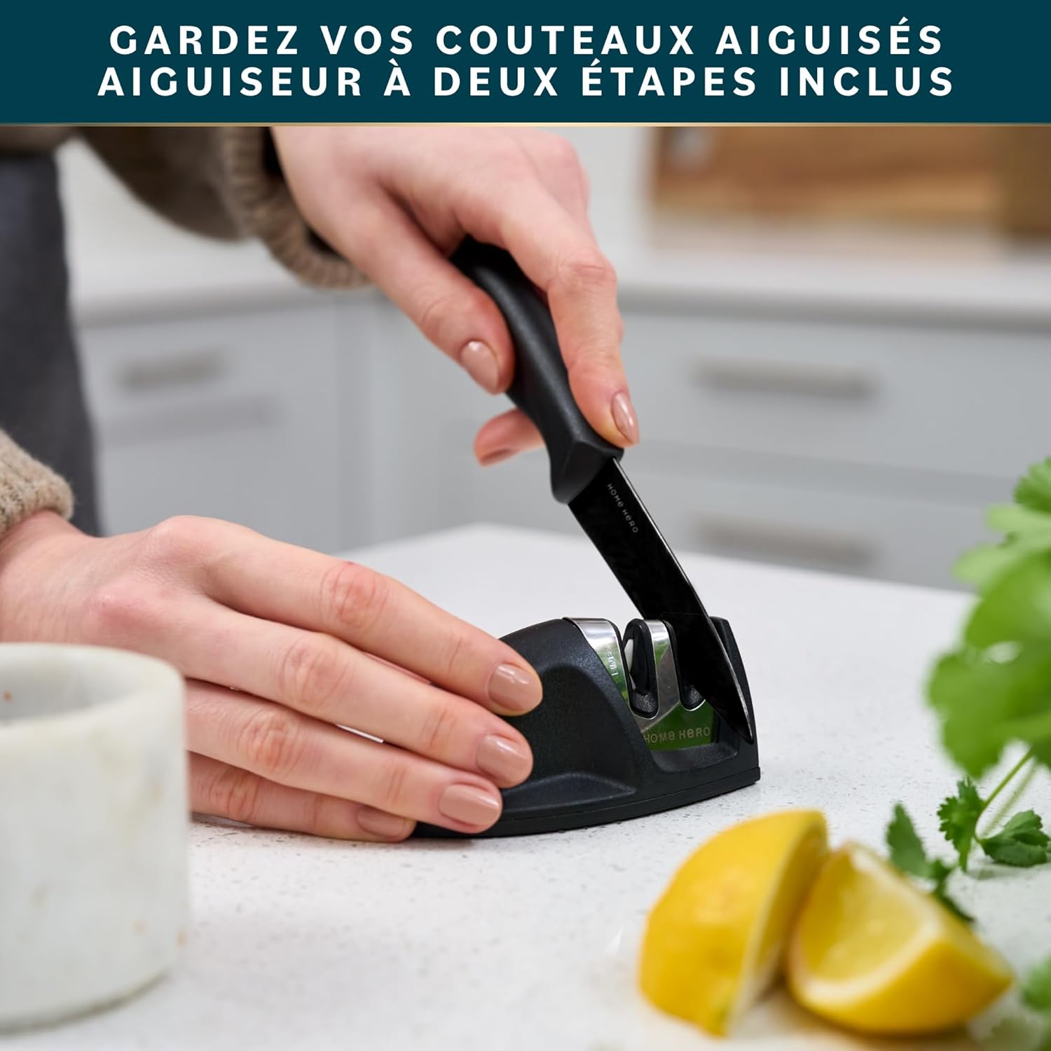 Home Hero - Set couteaux cuisine pro inox, 11 pcs, aiguiseur inclus