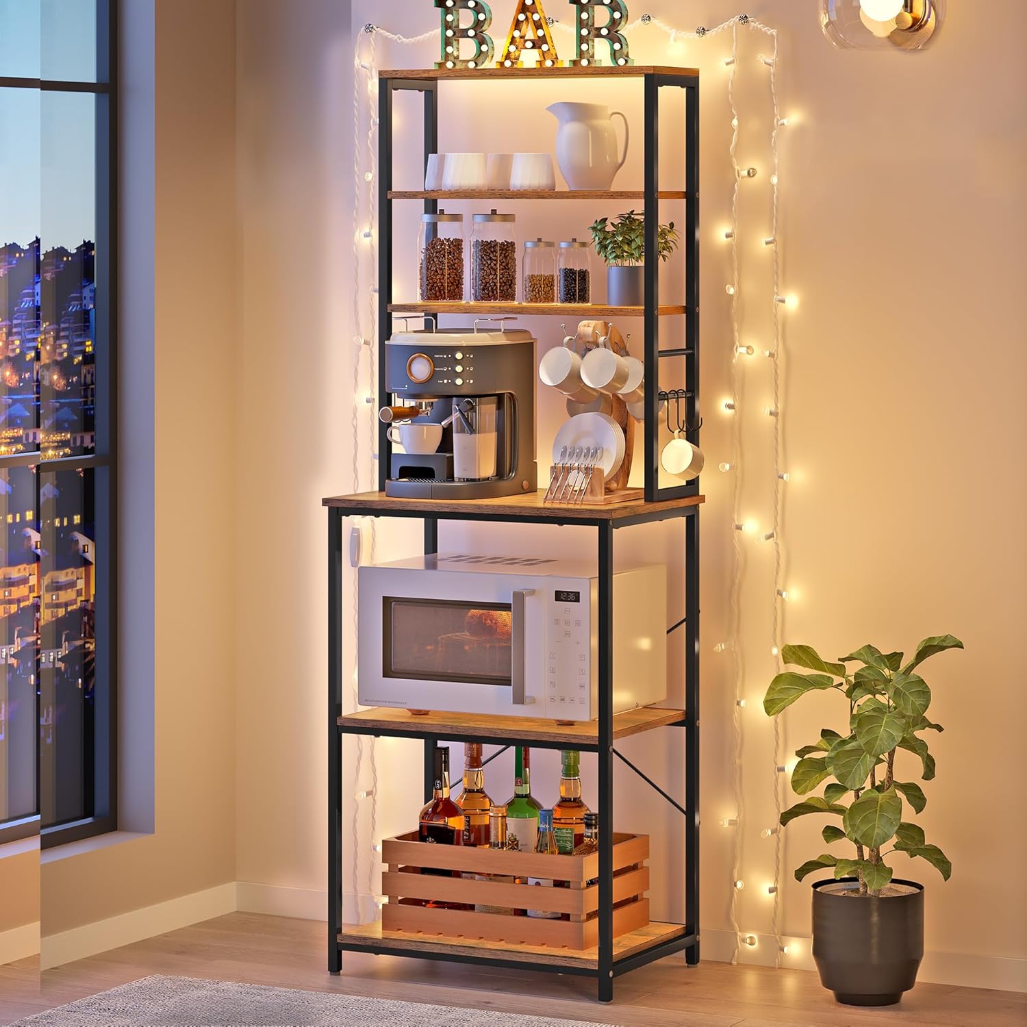 VASAGLE - étagère cuisine, acier, 40x60x167 cm, 6 niveaux, rustique - KKS024B01