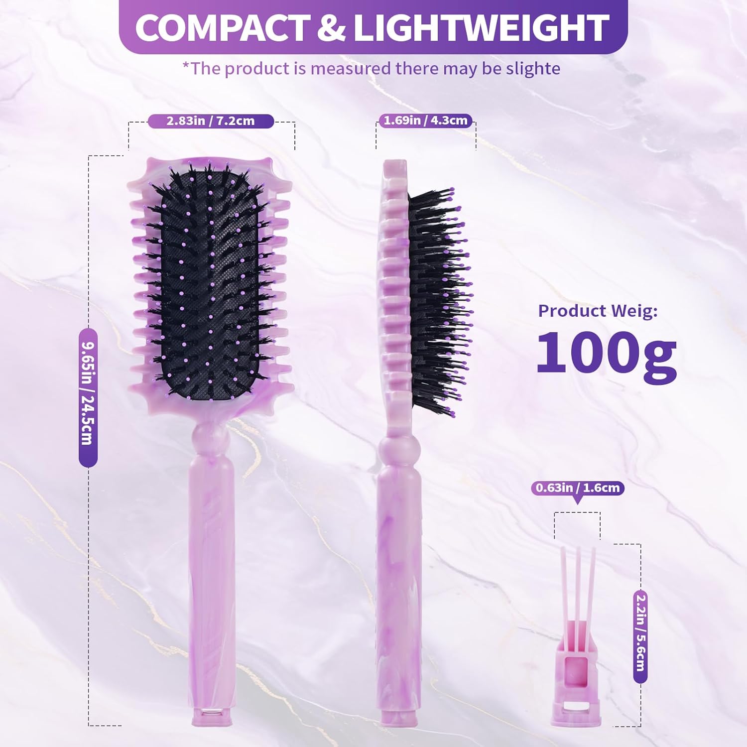 Brosse coiffante - modèle violet - nettoyage à griffes - pour boucles définies et fixation cheveux
