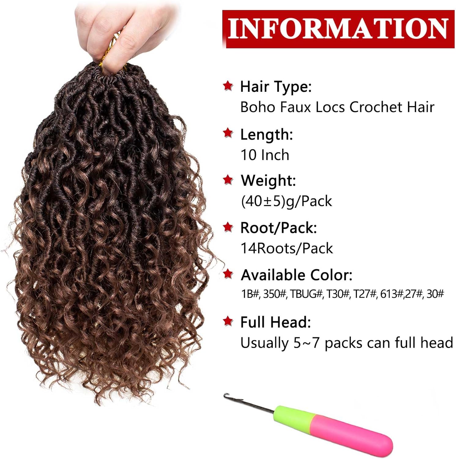 Xtrend - River Faux Locs - 10 pouces - 8 paquets cheveux bouclés T30#