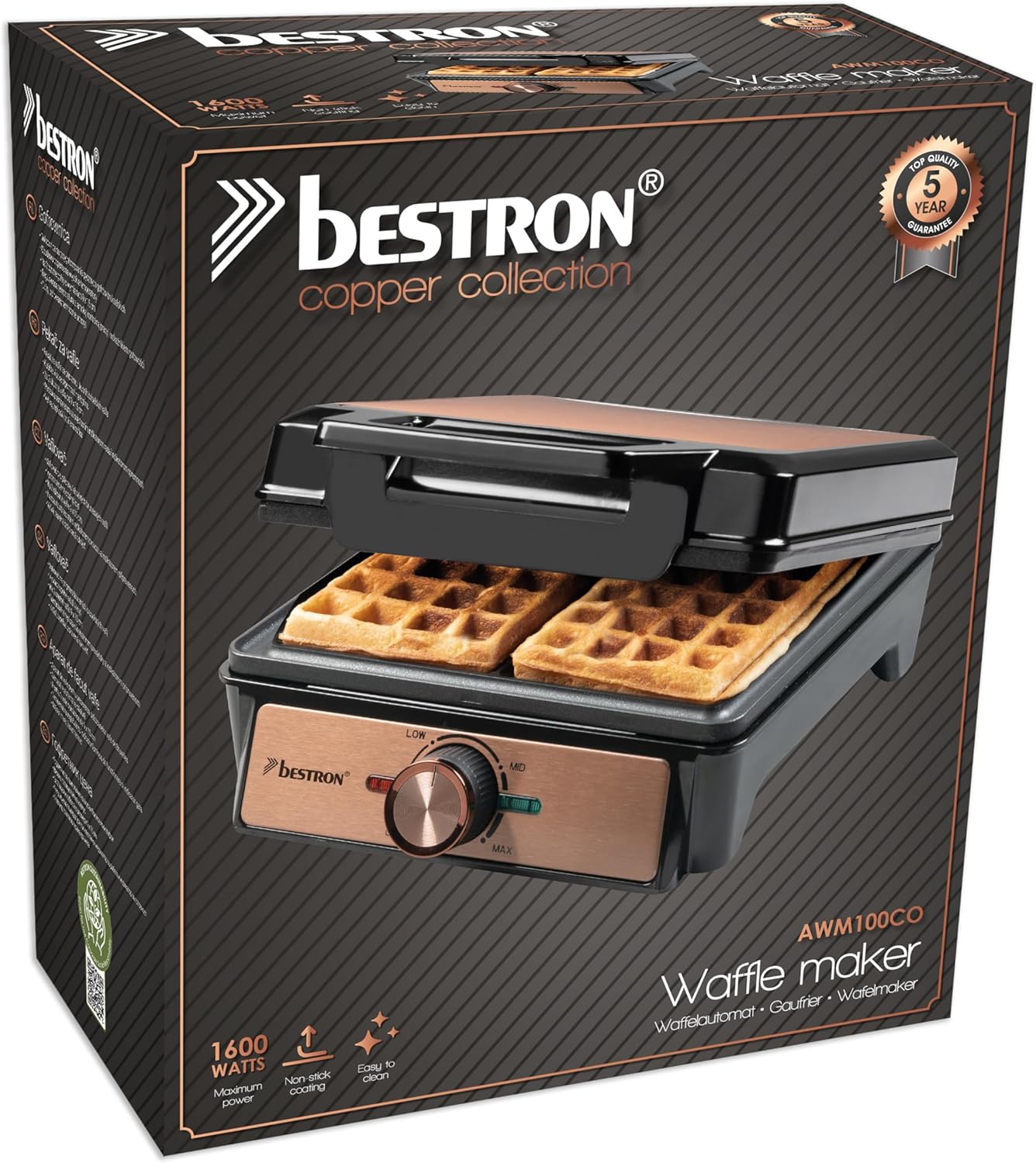 Bestron - Copper Collection - 2 gaufres épaisses - antiadhésif, poignée Cool Touch
