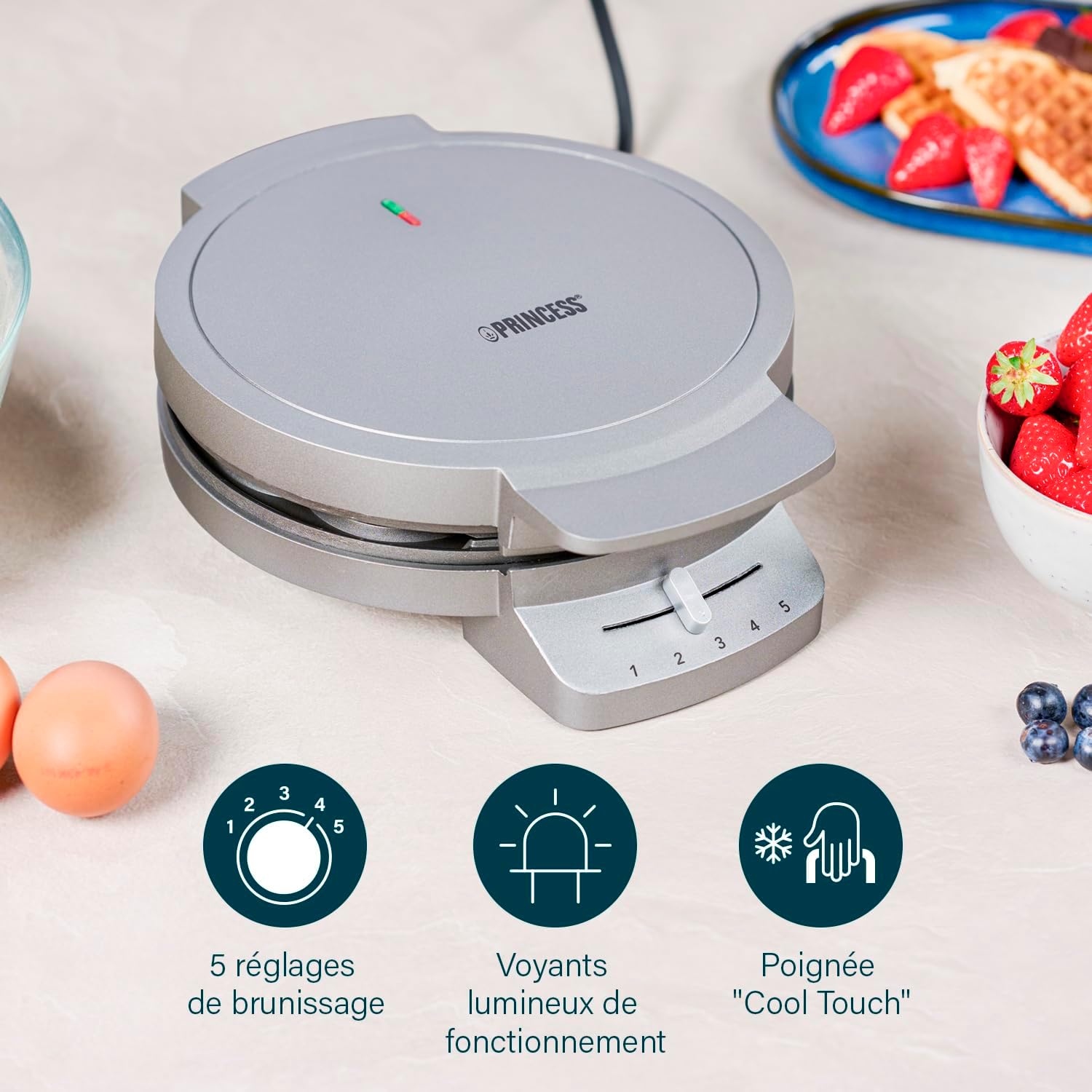 Princess - Gaufrier Deluxe - 5 coeurs, 1200W, inox - 132380