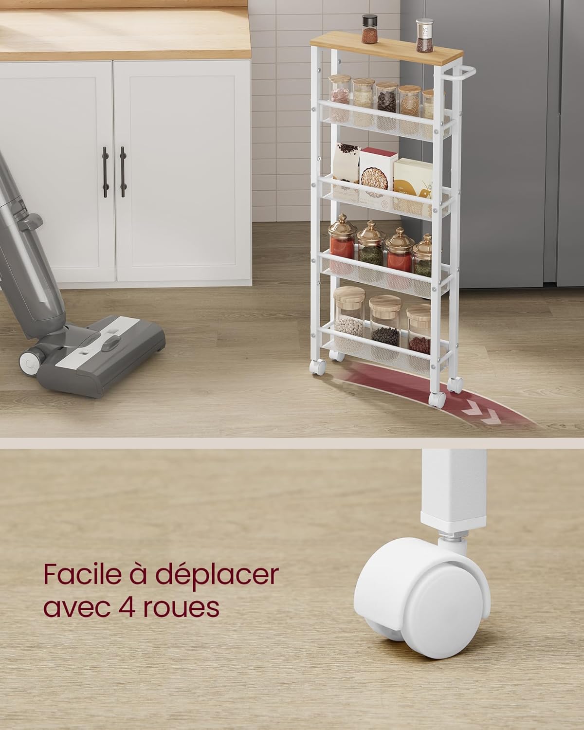 VASAGLE - desserte cuisine 5 niveaux, 13x45,4x99,6 cm, roulettes, LRC034W09