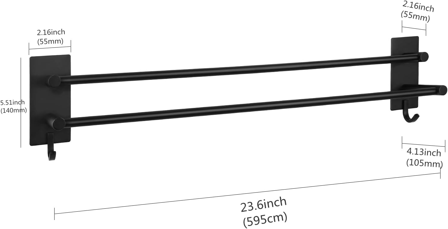 Porte-serviettes - double autocollant - inox - 60 cm - 2 crochets