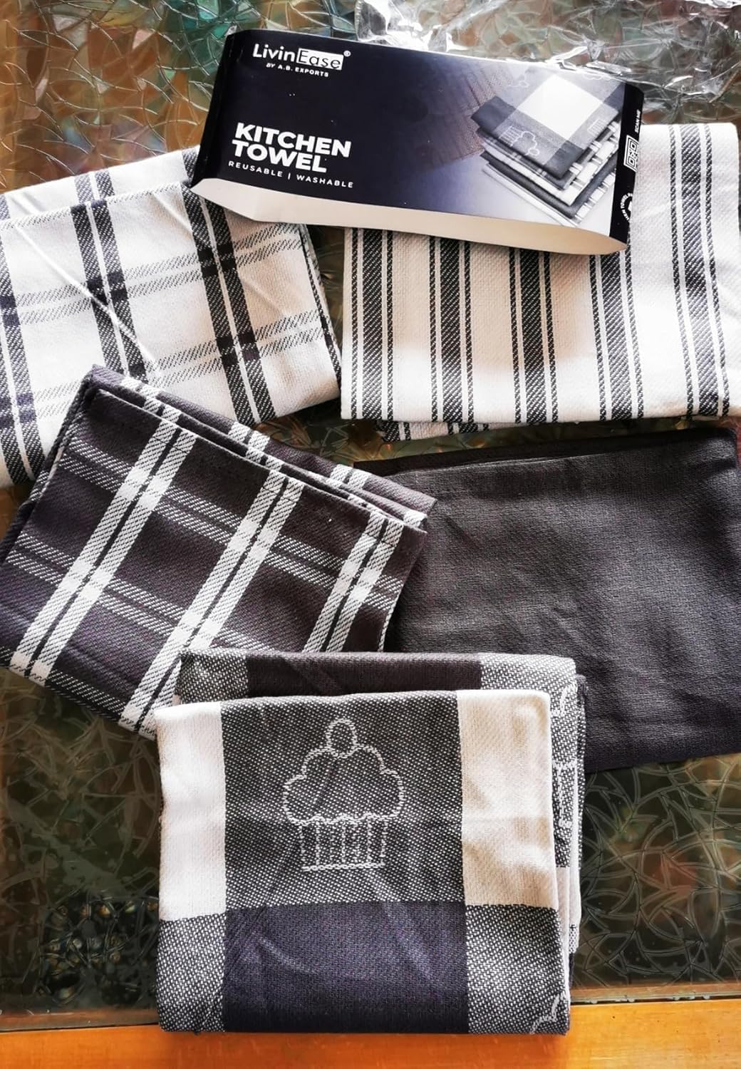 LivinEase - torchons de cuisine, lot de 5, coton, super absorbants, gris