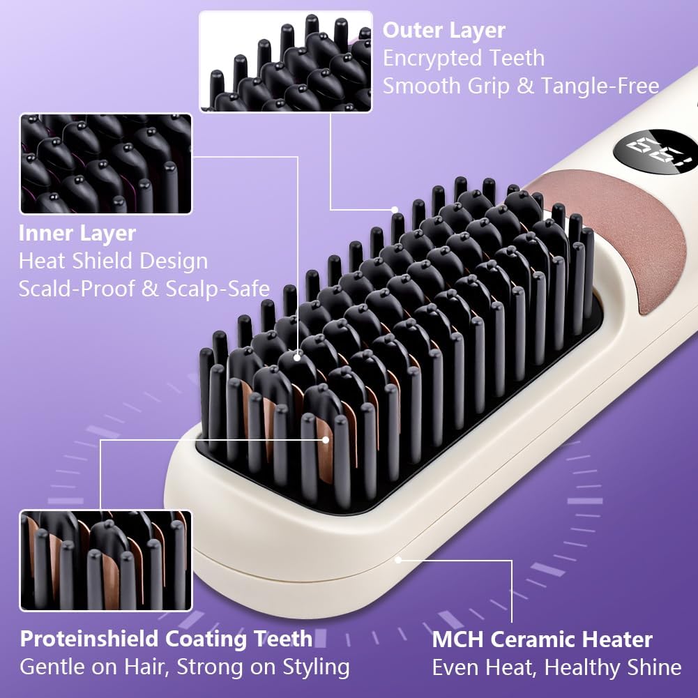 LOPHE - Brosse lissante sans fil, écran LED, 4 températures, USB-C, 3600mAh