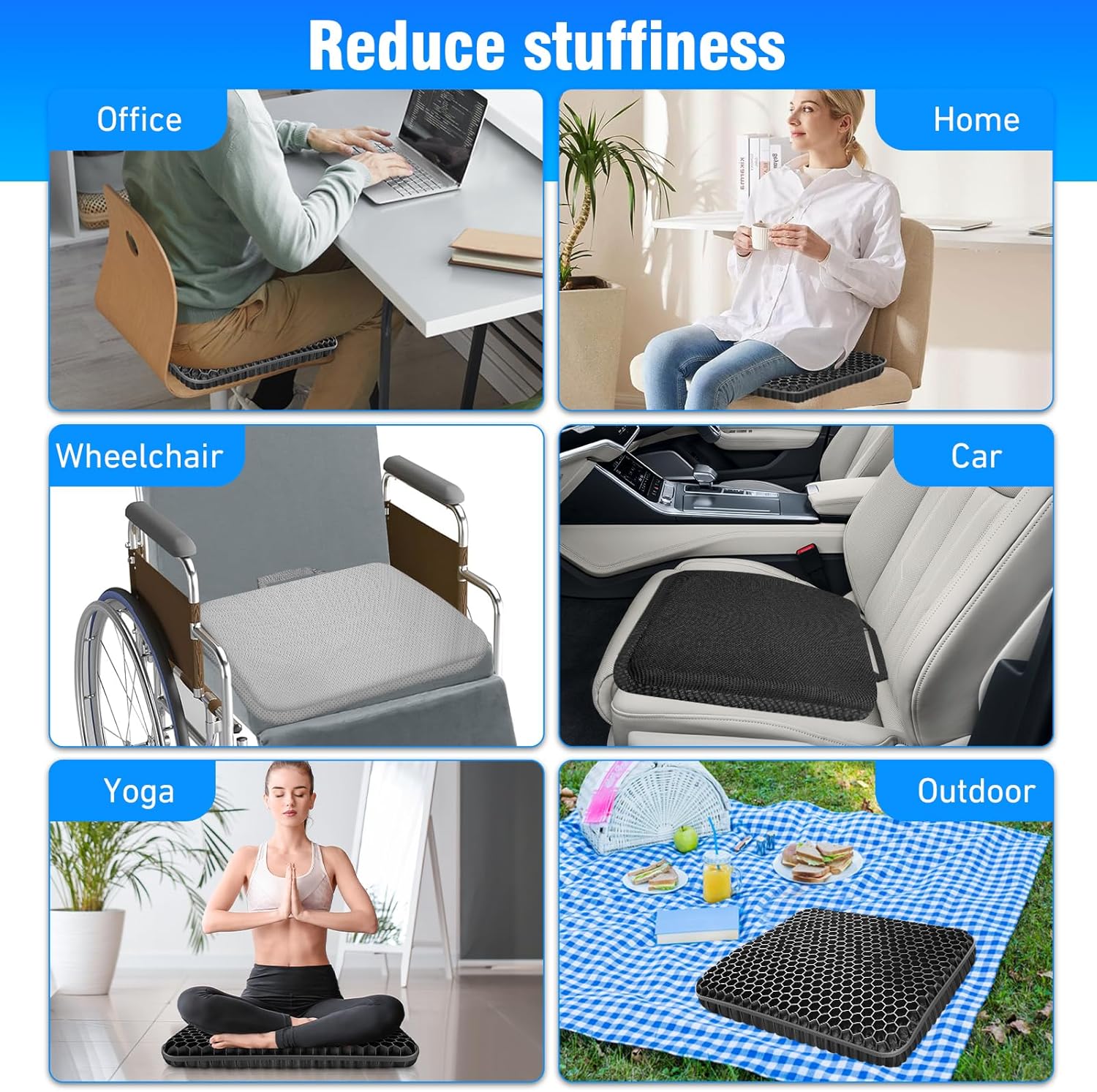 Vmingo - coussin de chaise gel respirant - housse antidérapante, soulage pression